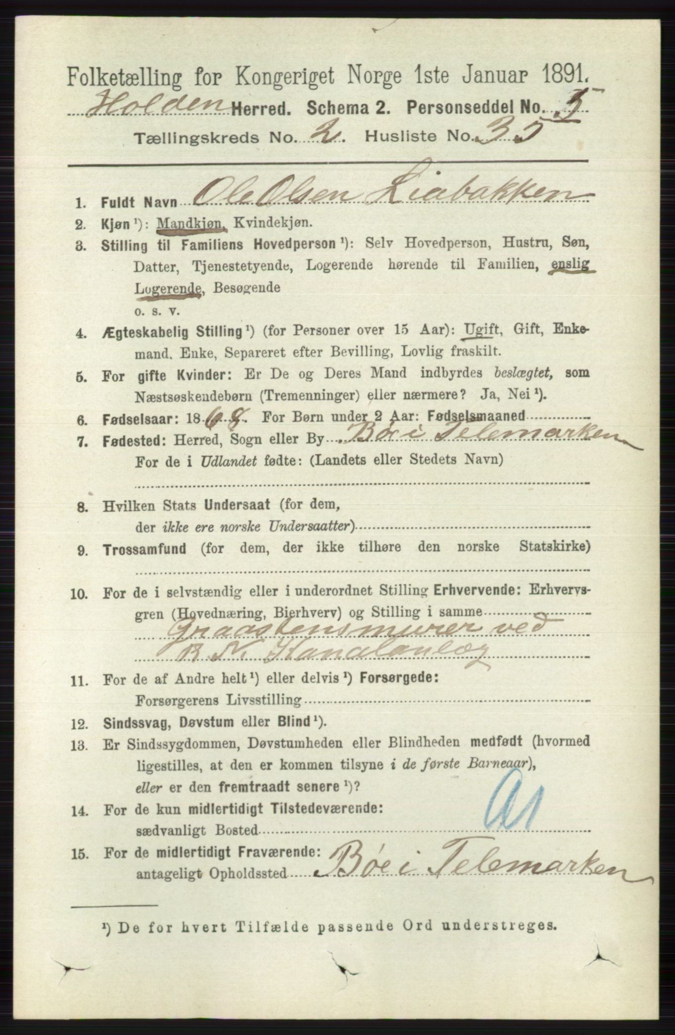 RA, 1891 census for 0819 Holla, 1891, p. 999