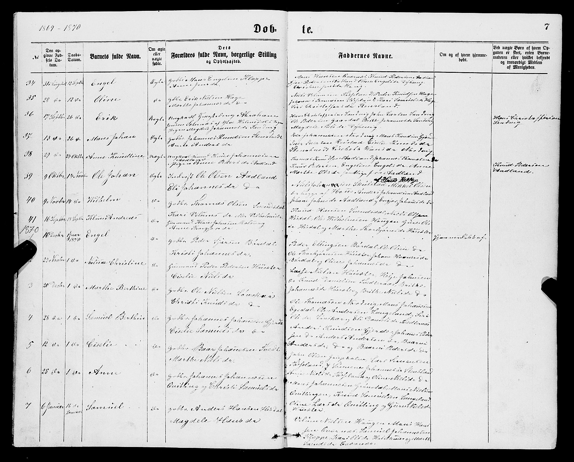 Samnanger Sokneprestembete, SAB/A-77501/H/Hab: Parish register (copy) no. A 1, 1869-1878, p. 7