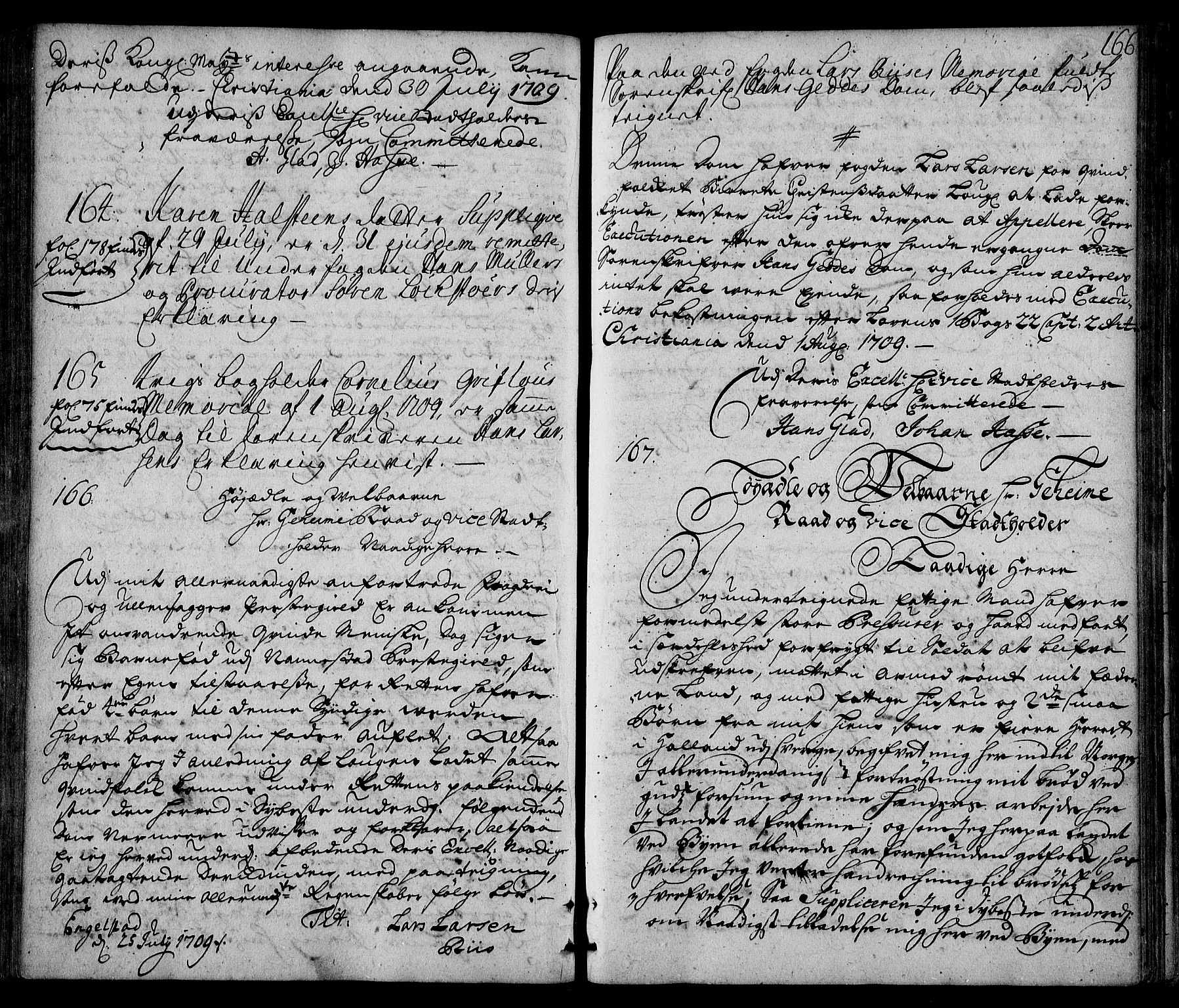 Stattholderembetet 1572-1771, AV/RA-EA-2870/Ad/L0008: Supplikasjons- og resolusjonsprotokoll, 1709, p. 165b-166a