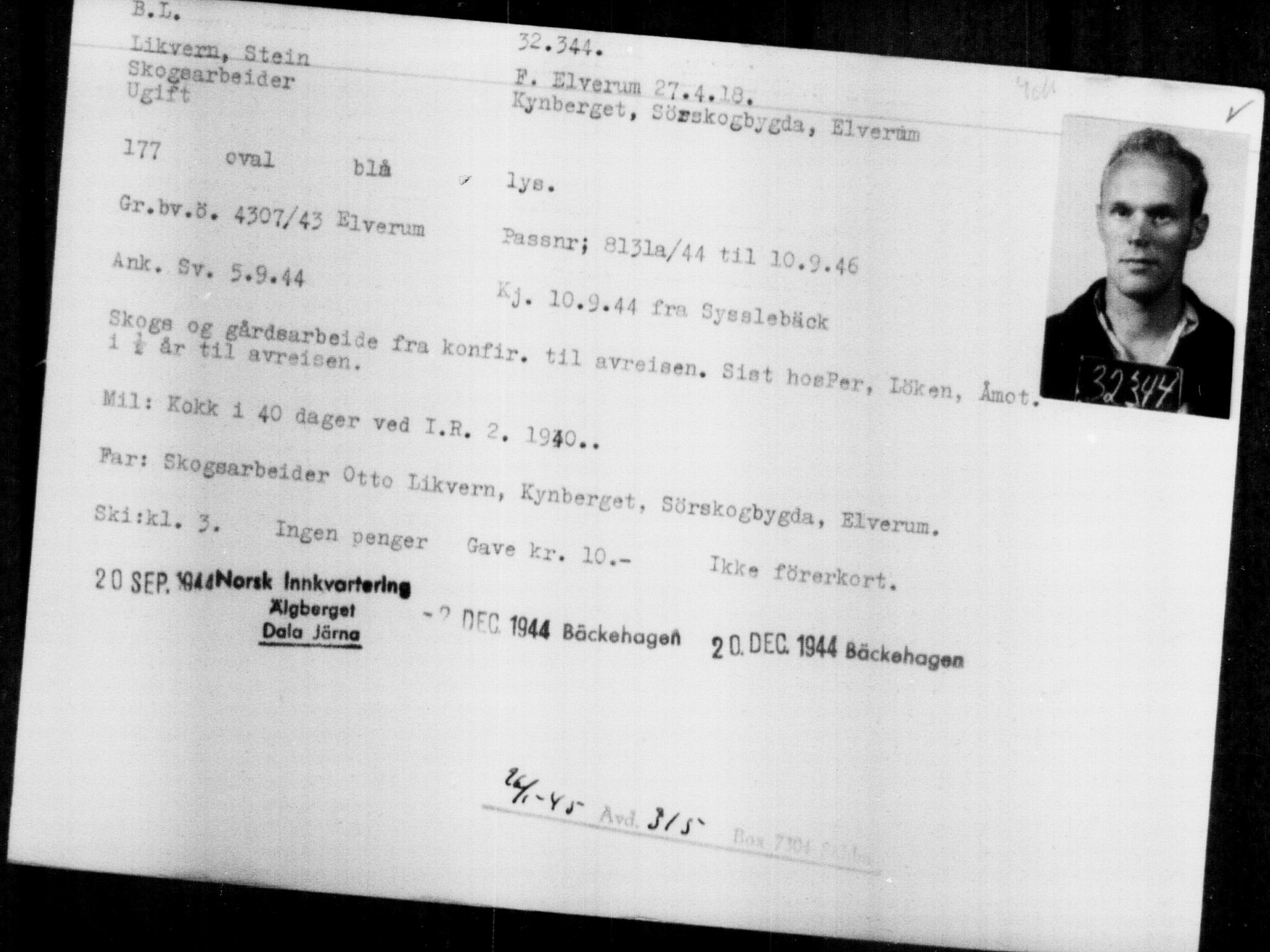 Utenriksstasjonene, Legasjonen i Stockholm, Flyktningkontoret, AV/RA-S-6753/V/Va/L0013: Kjesäterkartoteket, flyktninger med registreringsnr. 31500-34731, 1940-1945, p. 893