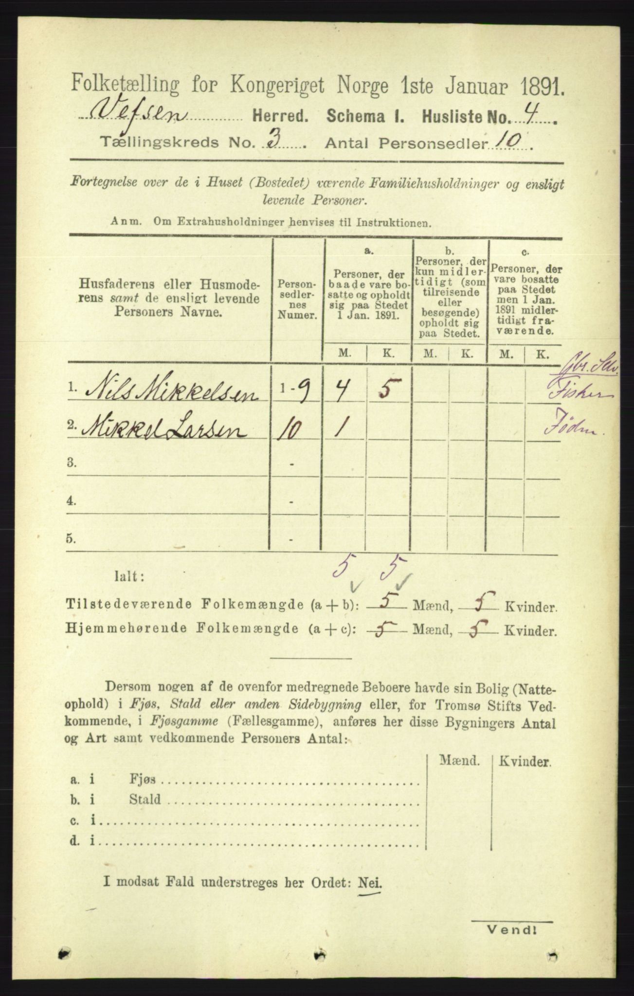 RA, 1891 census for 1824 Vefsn, 1891, p. 1237