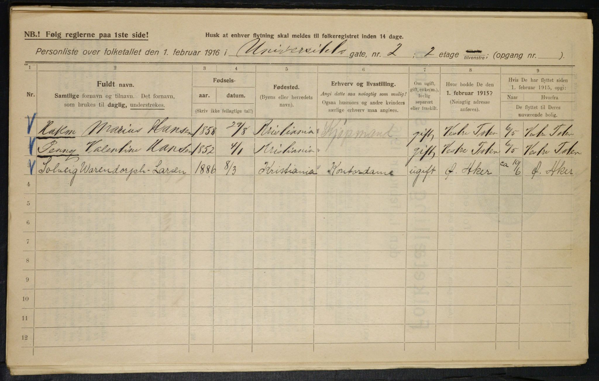 OBA, Municipal Census 1916 for Kristiania, 1916, p. 123669