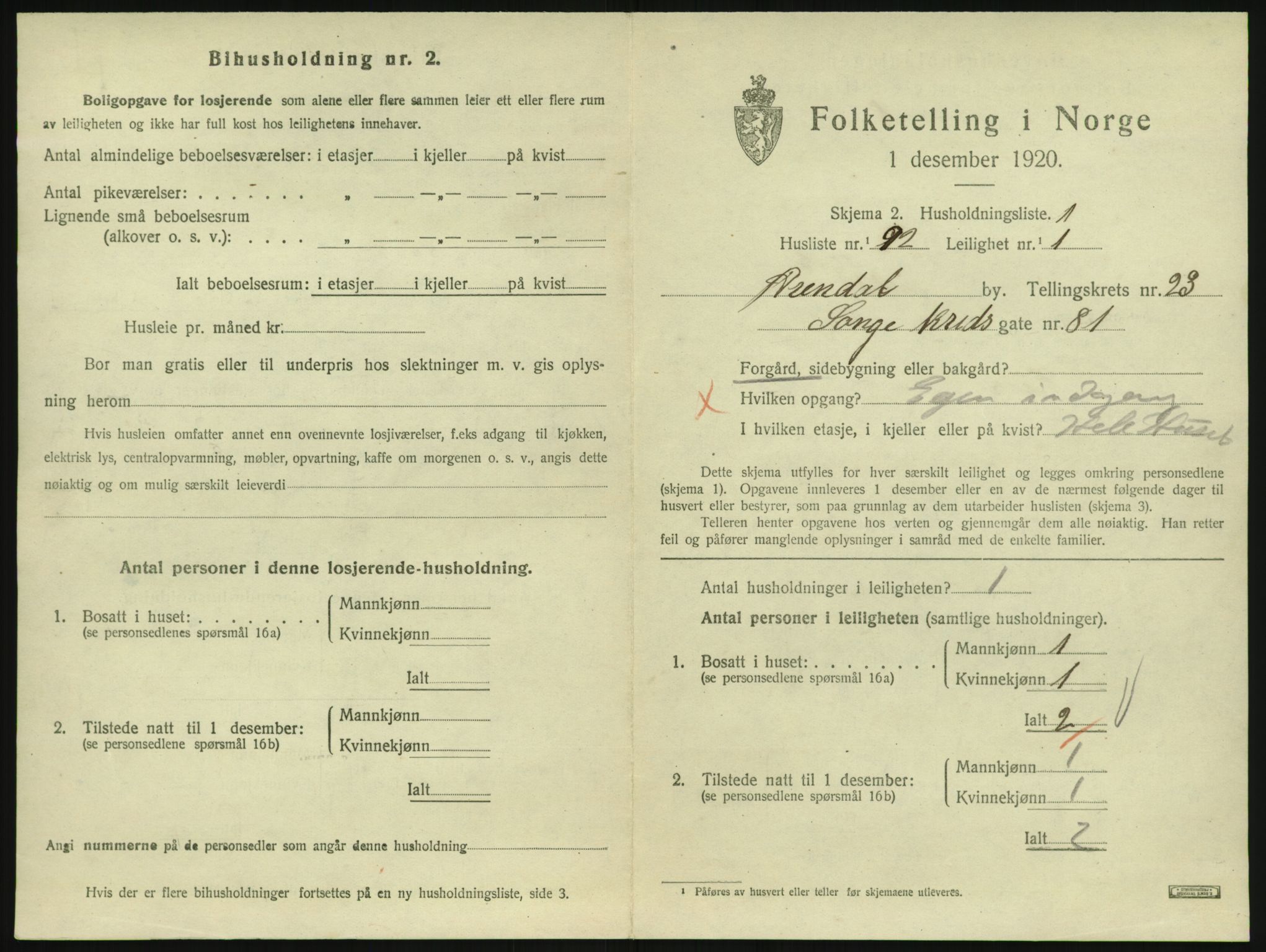 SAK, 1920 census for Arendal, 1920, p. 9026