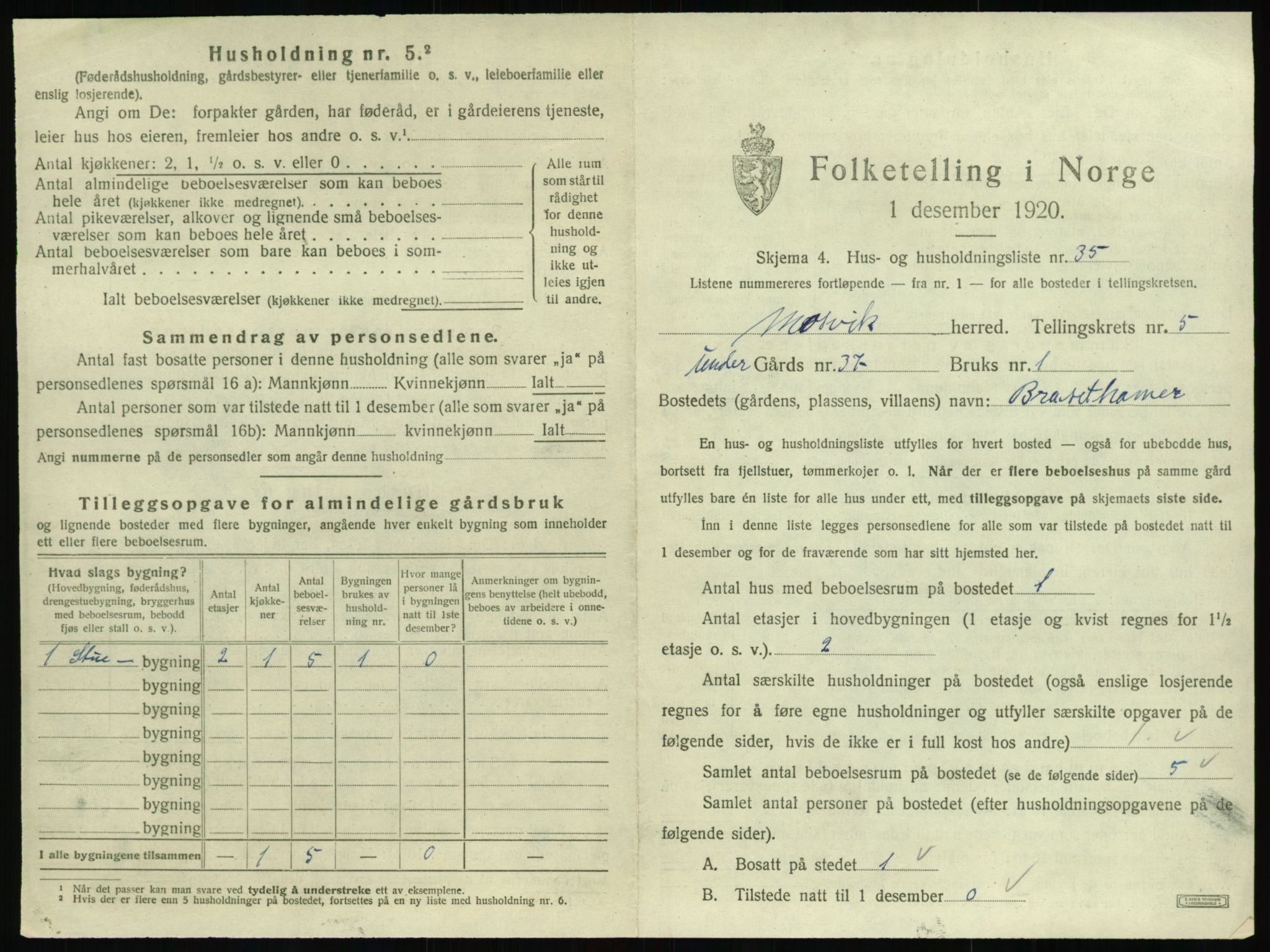 SAT, 1920 census for Mosvik, 1920, p. 372