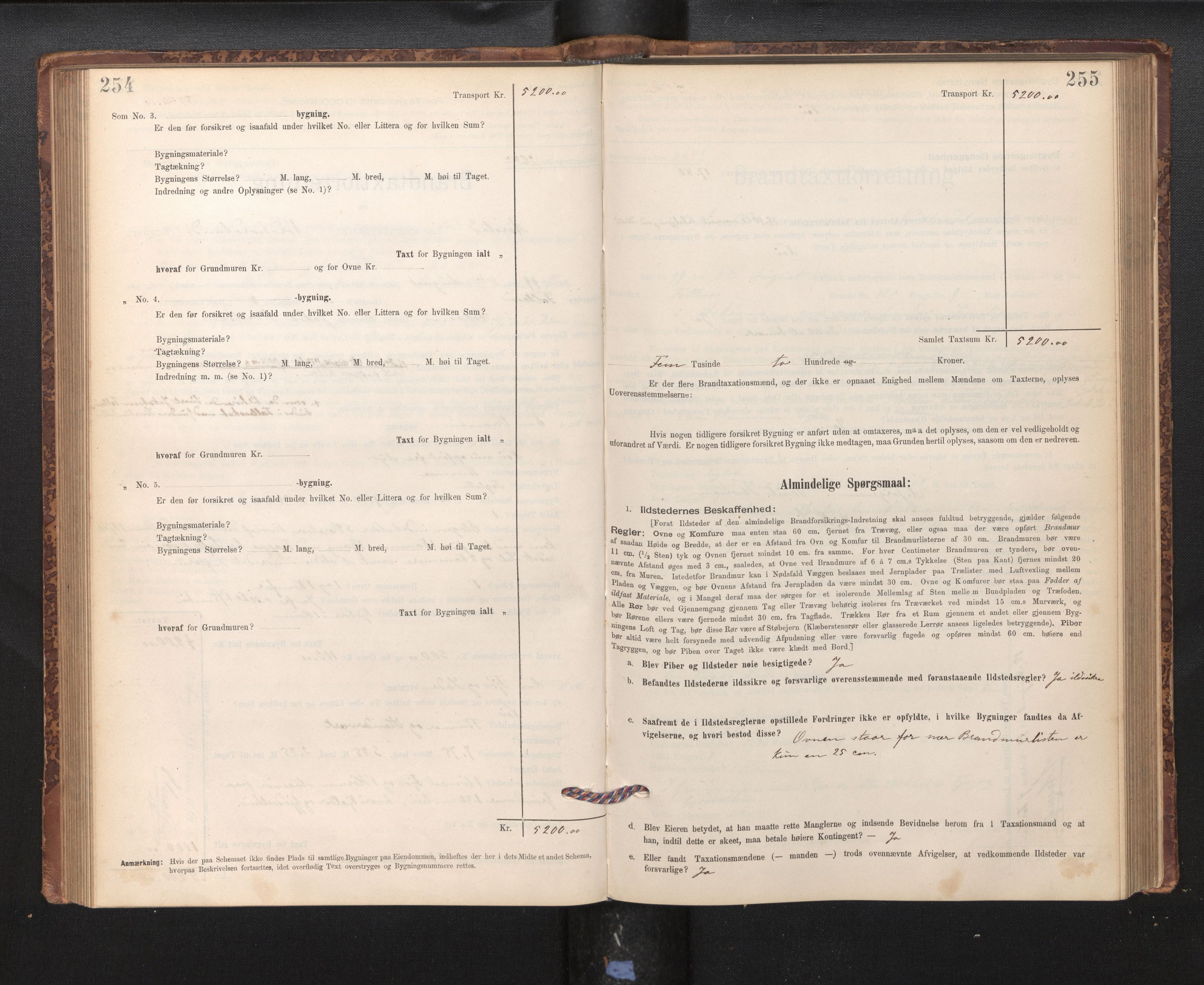 Lensmannen i Årstad, AV/SAB-A-36201/0012/L0011: Branntakstprotokoll,skjematakst, 1895-1901, p. 254-255