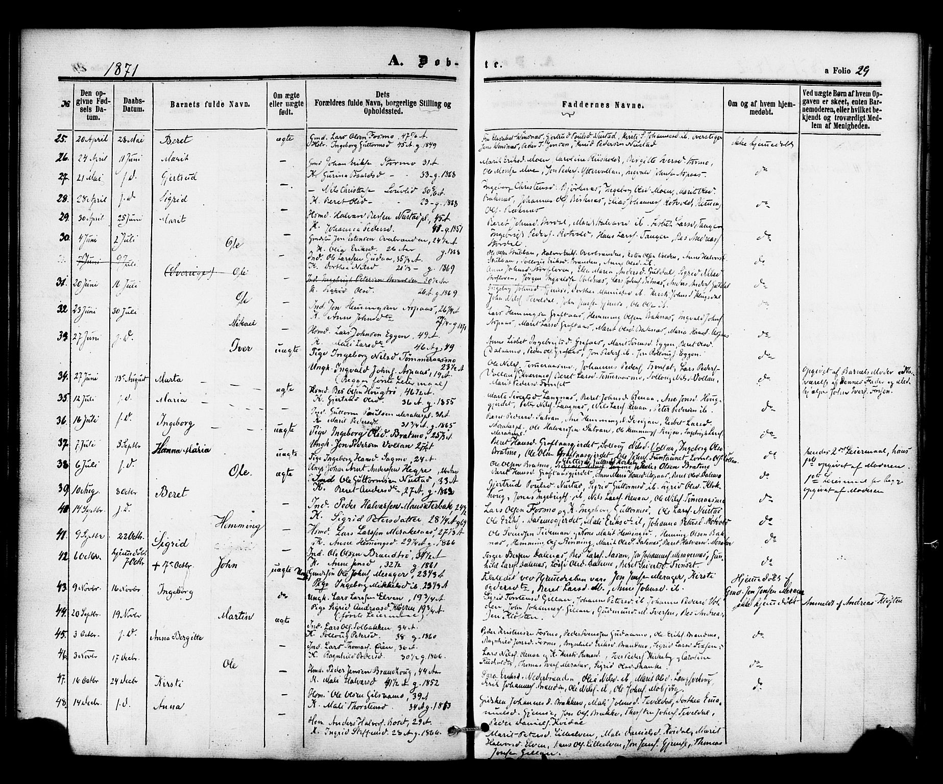 Ministerialprotokoller, klokkerbøker og fødselsregistre - Nord-Trøndelag, SAT/A-1458/706/L0041: Parish register (official) no. 706A02, 1862-1877, p. 29