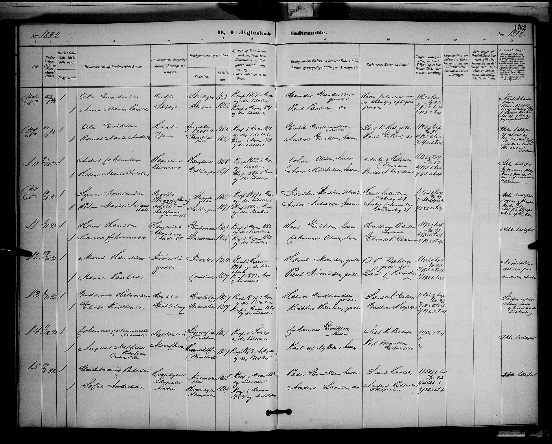 Gran prestekontor, AV/SAH-PREST-112/H/Ha/Hab/L0005: Parish register (copy) no. 5, 1892-1900, p. 152