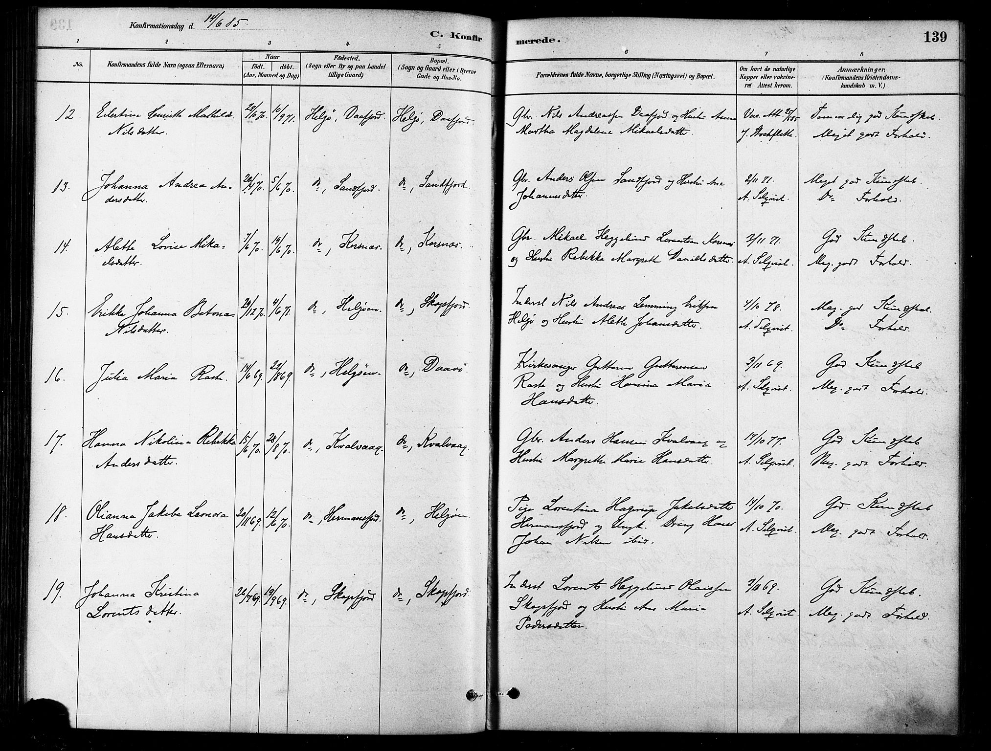 Karlsøy sokneprestembete, SATØ/S-1299/H/Ha/Haa/L0006kirke: Parish register (official) no. 6, 1879-1890, p. 139