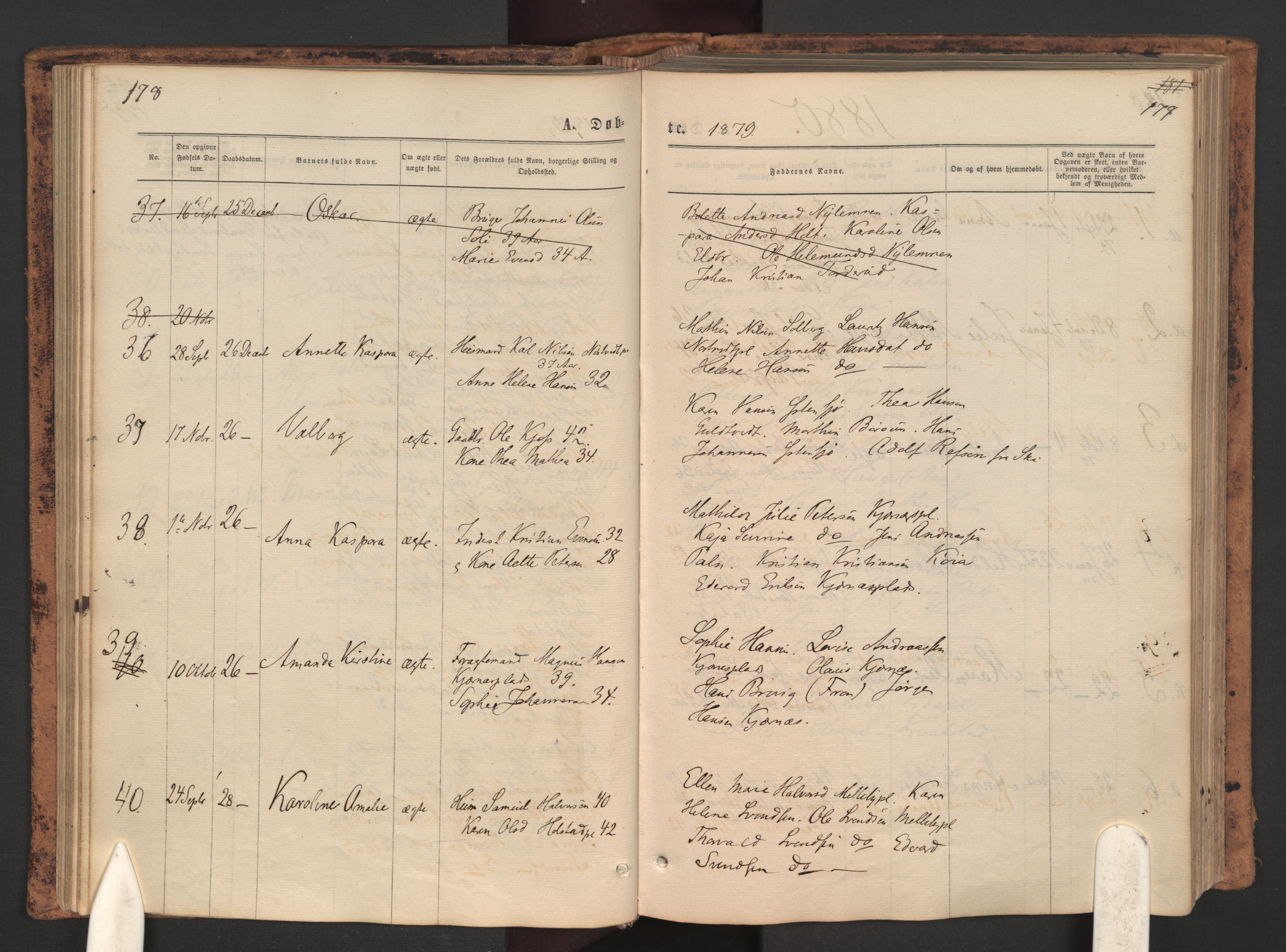 Ås prestekontor Kirkebøker, AV/SAO-A-10894/F/Fa/L0008: Parish register (official) no. I 8, 1871-1880, p. 178-179