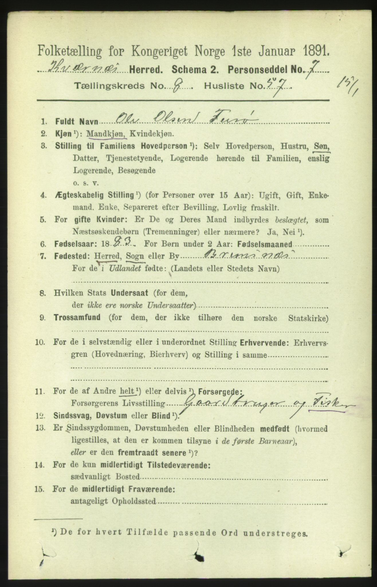 RA, 1891 census for 1553 Kvernes, 1891, p. 3881