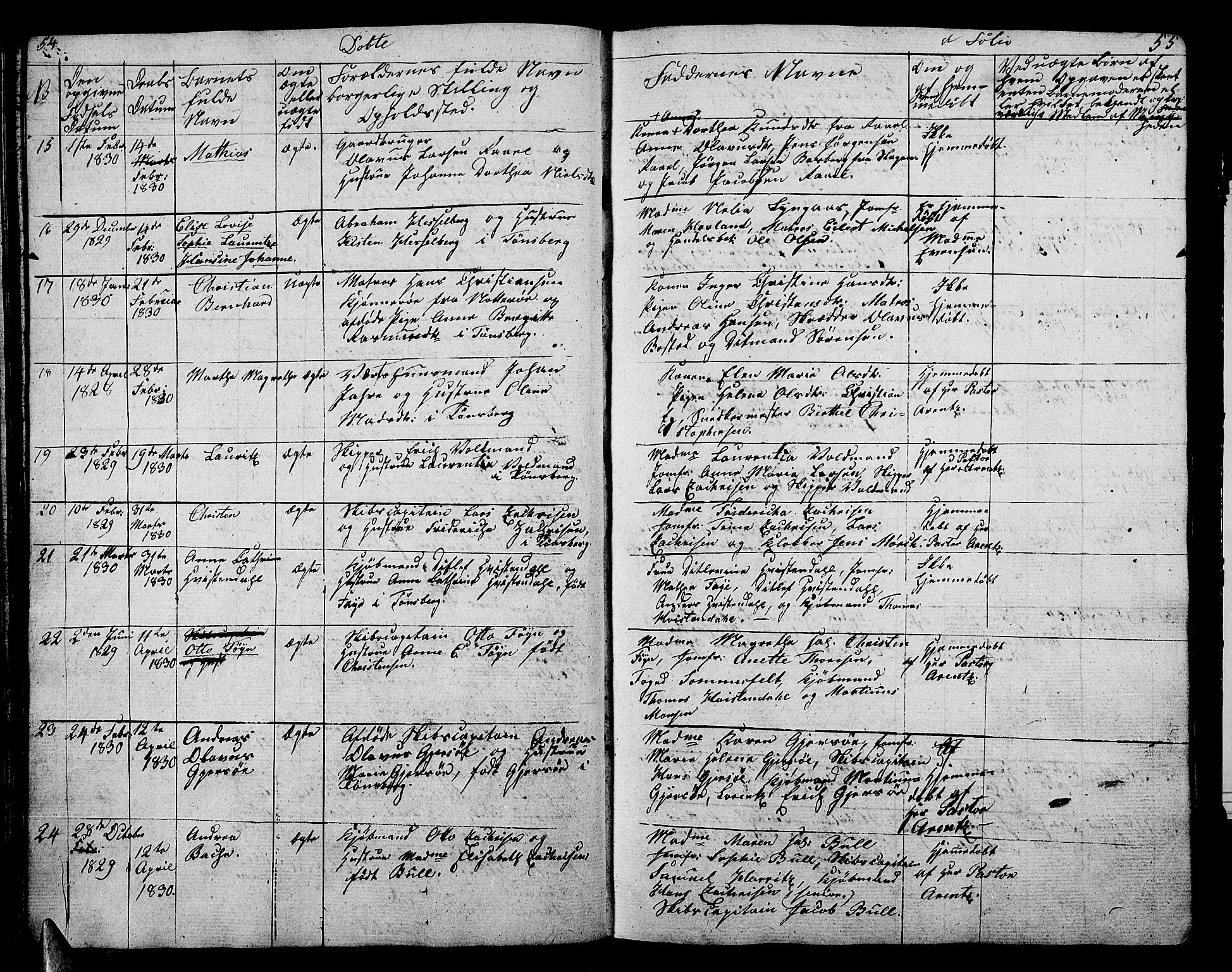 Tønsberg kirkebøker, AV/SAKO-A-330/G/Ga/L0002: Parish register (copy) no. 2, 1827-1854, p. 54-55