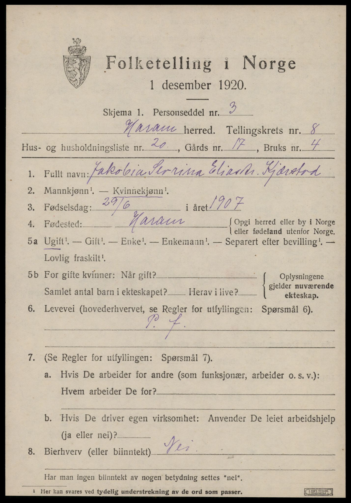 SAT, 1920 census for Haram, 1920, p. 4807