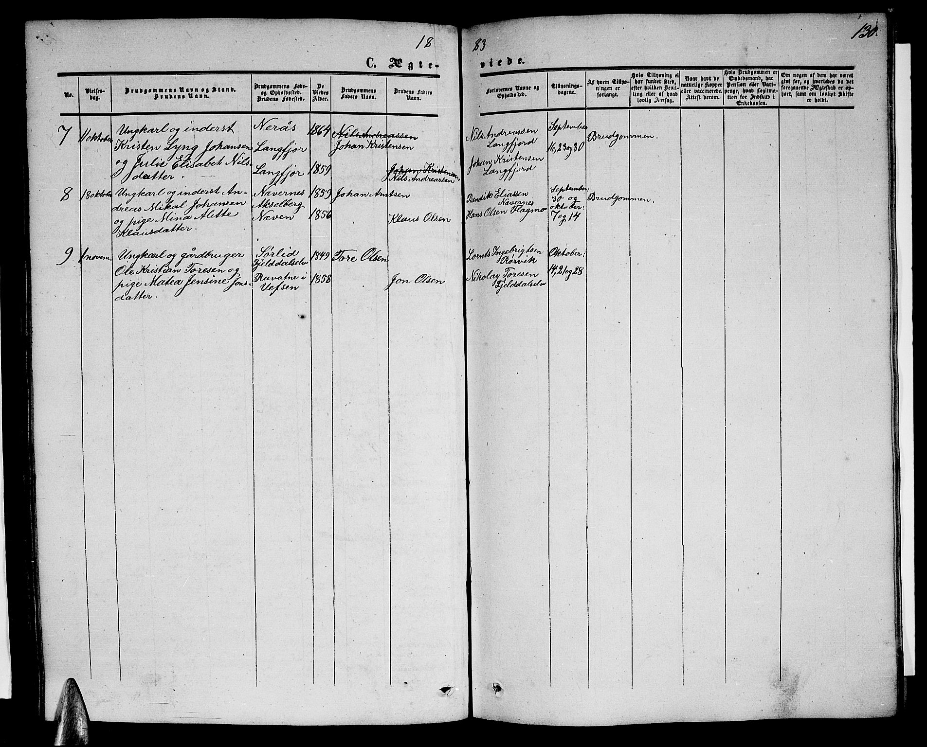 Ministerialprotokoller, klokkerbøker og fødselsregistre - Nordland, AV/SAT-A-1459/814/L0229: Parish register (copy) no. 814C02, 1859-1883, p. 130