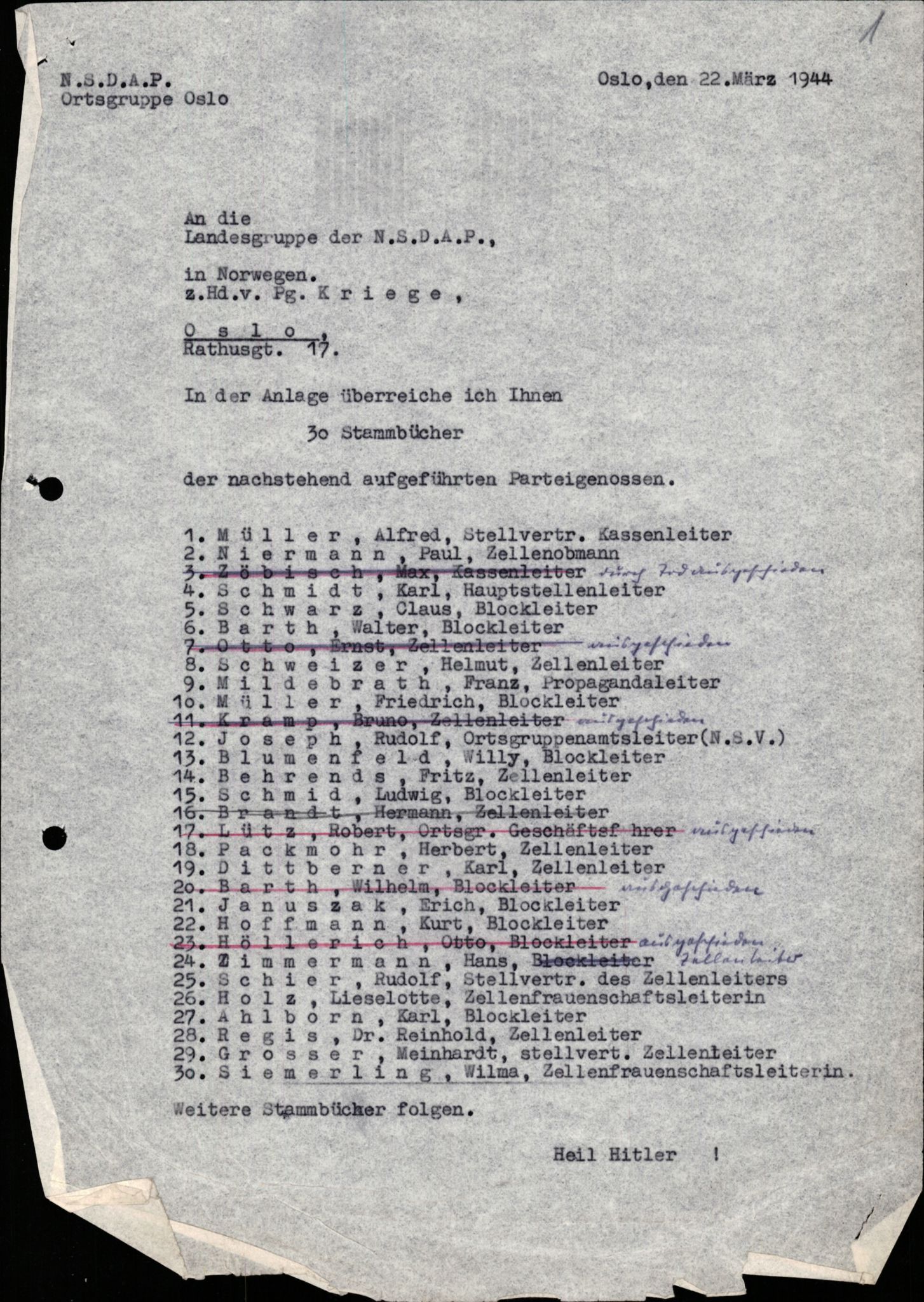 Forsvarets Overkommando. 2 kontor. Arkiv 11.4. Spredte tyske arkivsaker, AV/RA-RAFA-7031/D/Dar/Darb/L0015: Reichskommissariat - NSDAP in Norwegen, 1938-1945, p. 639