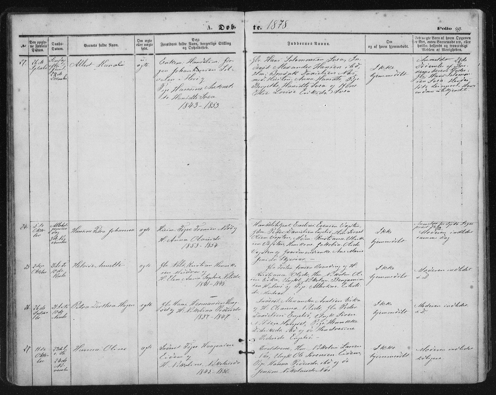 Ministerialprotokoller, klokkerbøker og fødselsregistre - Nordland, SAT/A-1459/816/L0241: Parish register (official) no. 816A07, 1870-1885, p. 49