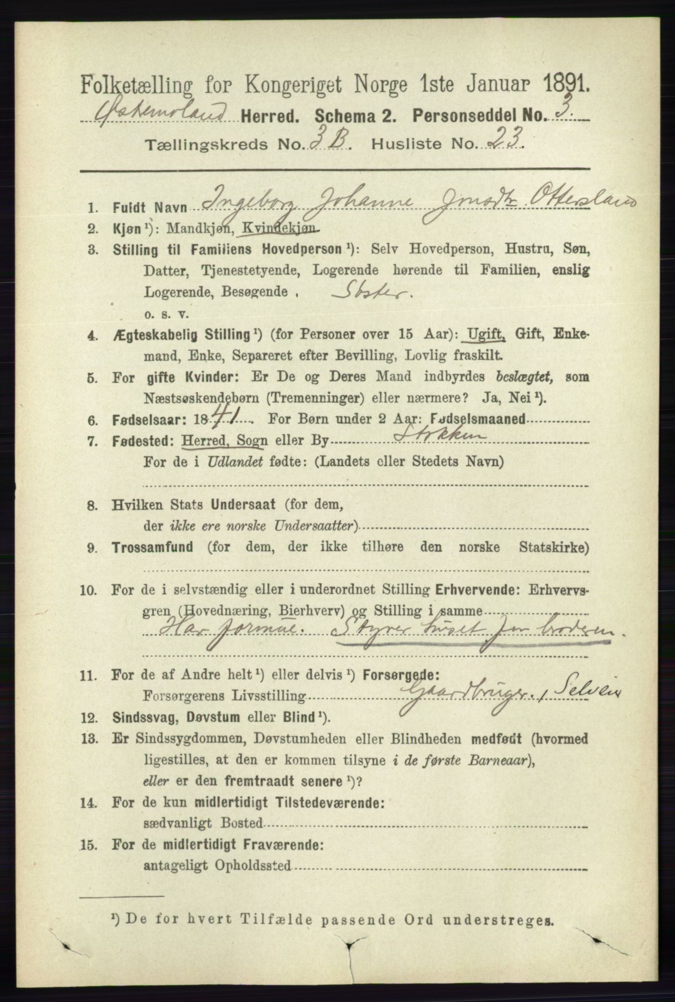 RA, 1891 census for 0918 Austre Moland, 1891, p. 1866