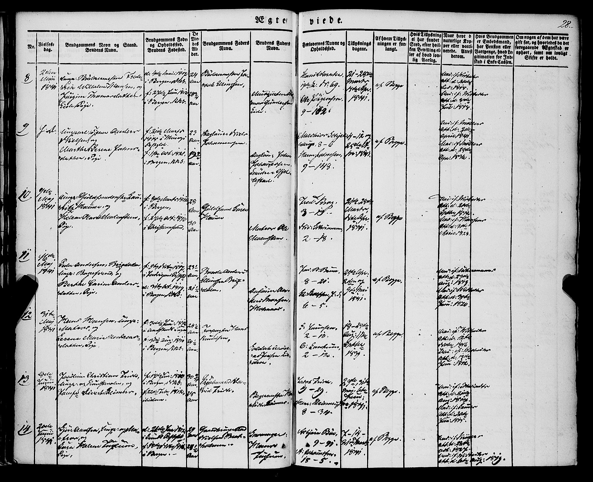 Nykirken Sokneprestembete, AV/SAB-A-77101/H/Haa/L0031: Parish register (official) no. D 1, 1834-1861, p. 28