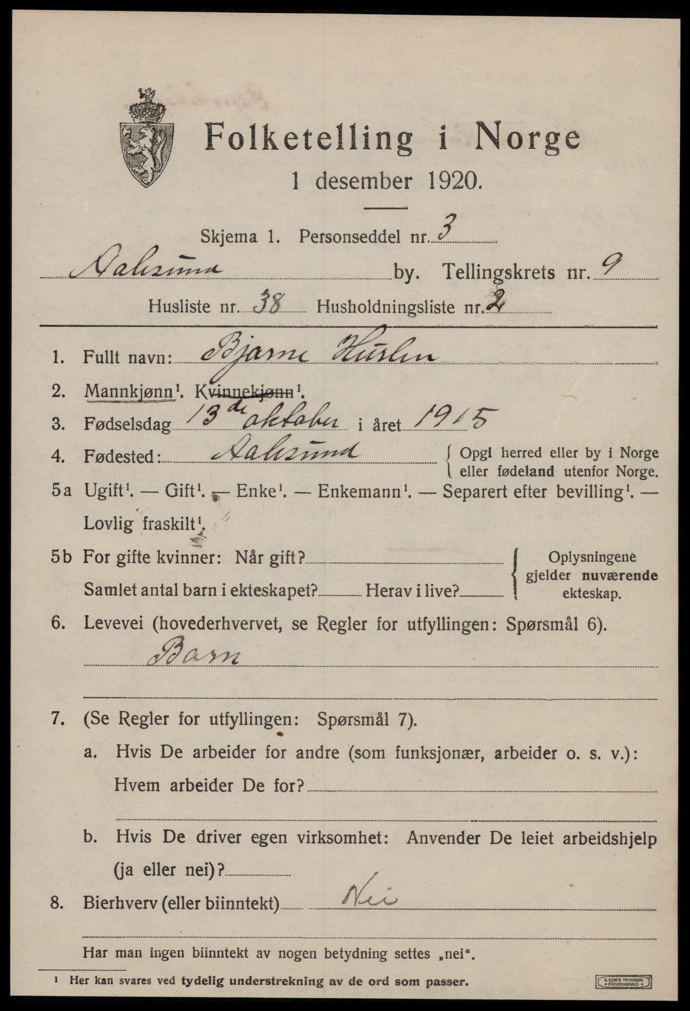 SAT, 1920 census for Ålesund, 1920, p. 23818