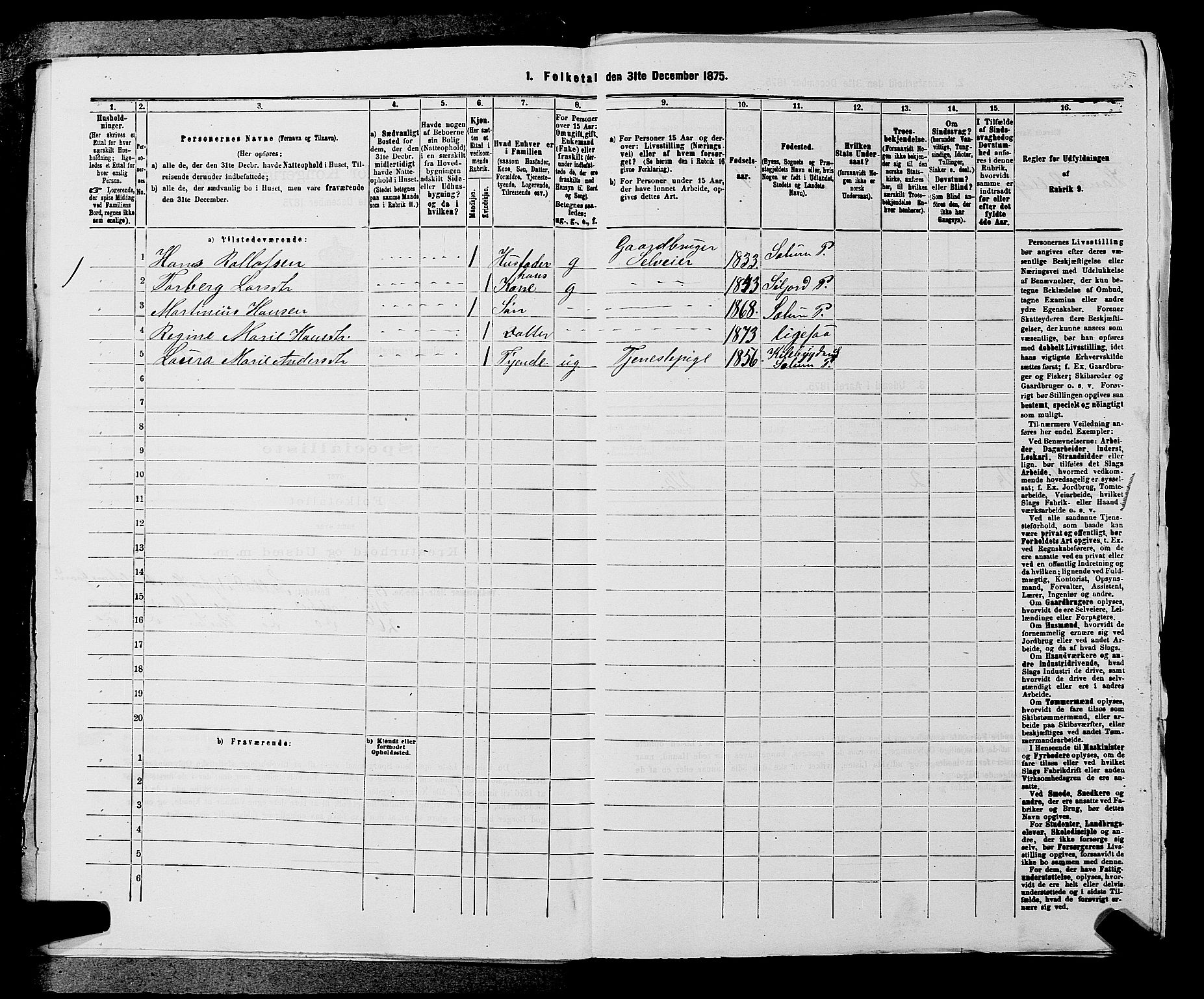 SAKO, 1875 census for 0818P Solum, 1875, p. 997