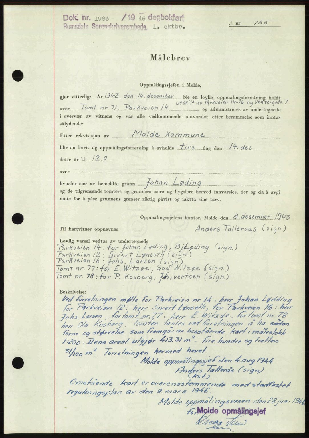 Romsdal sorenskriveri, AV/SAT-A-4149/1/2/2C: Mortgage book no. A21, 1946-1946, Diary no: : 1983/1946