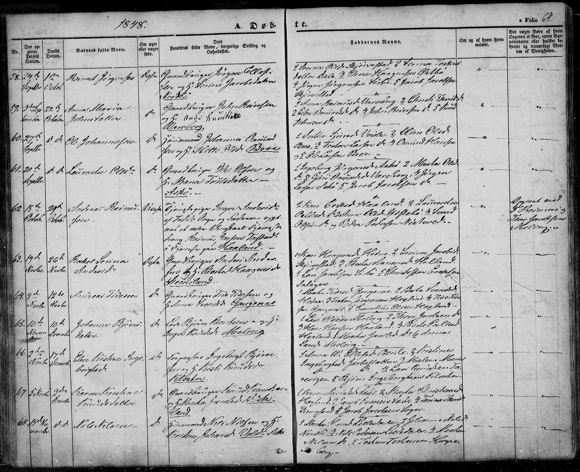 Rennesøy sokneprestkontor, AV/SAST-A -101827/H/Ha/Haa/L0005: Parish register (official) no. A 5, 1838-1859, p. 64