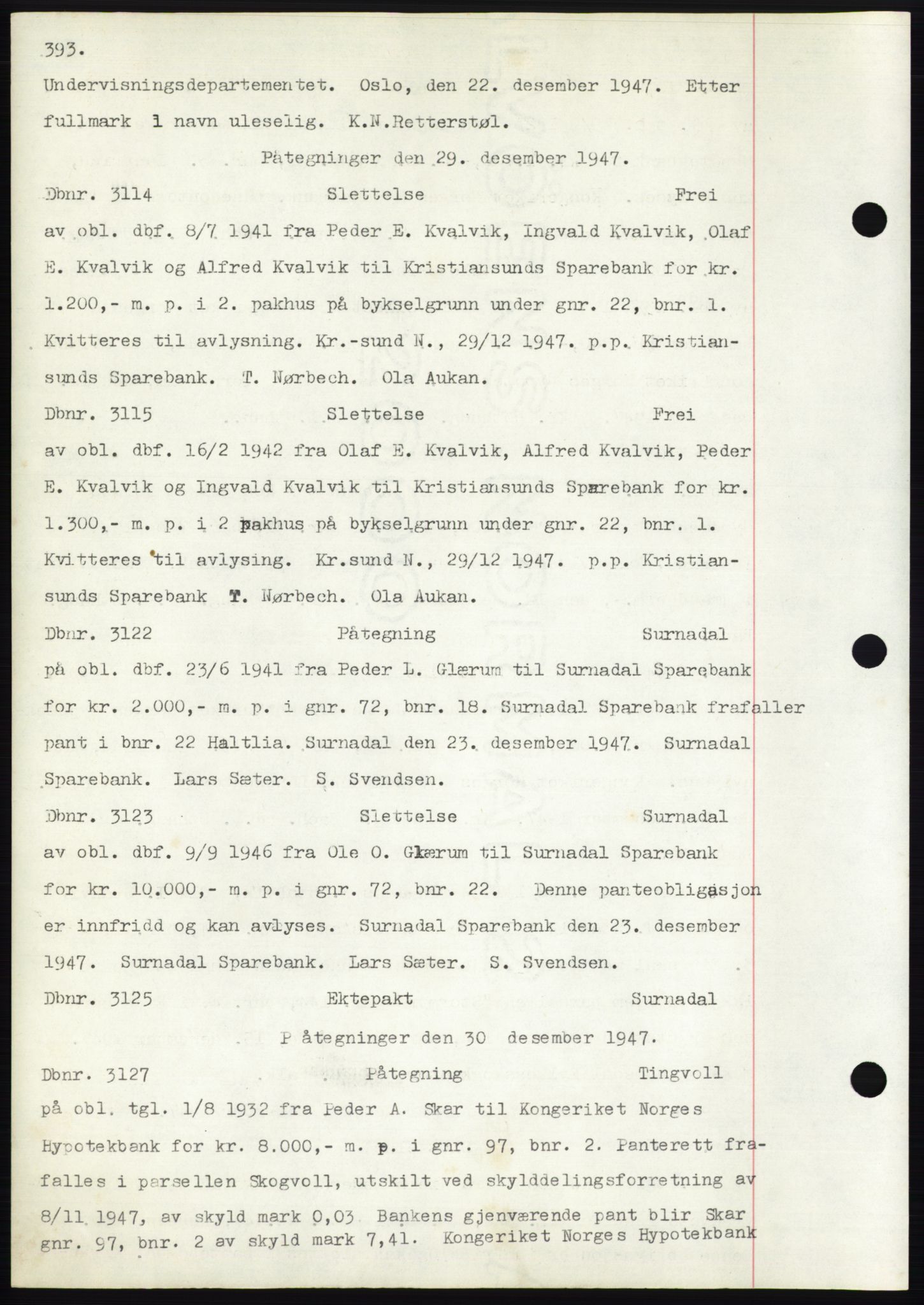 Nordmøre sorenskriveri, SAT/A-4132/1/2/2Ca: Mortgage book no. C82b, 1946-1951, Diary no: : 3114/1947