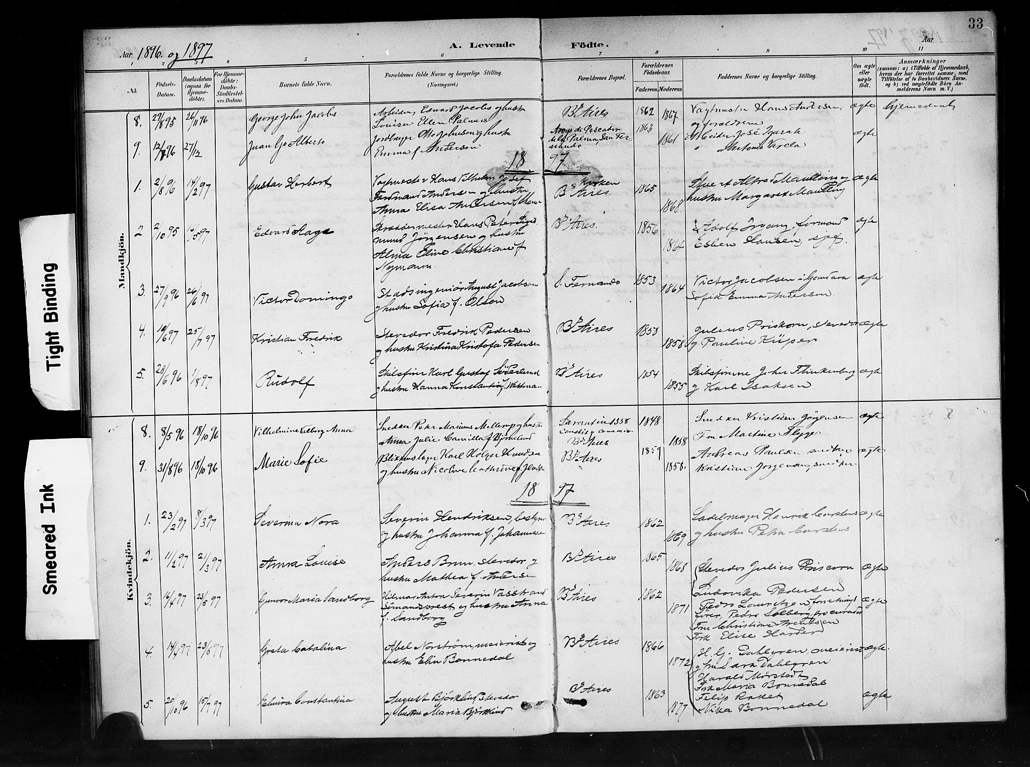 Den norske sjømannsmisjon i utlandet/Syd-Amerika (Buenos Aires m.fl.), SAB/SAB/PA-0118/H/Ha/L0001: Parish register (official) no. A 1, 1888-1898, p. 33