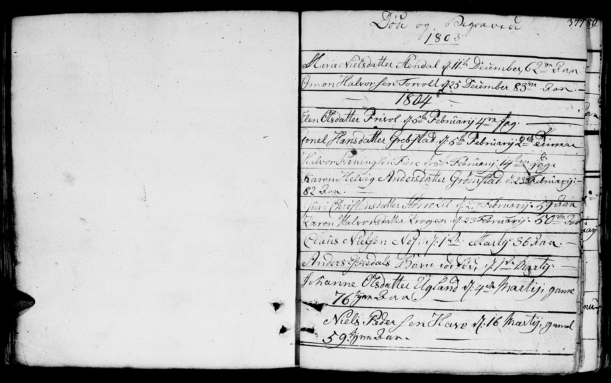 Fjære sokneprestkontor, AV/SAK-1111-0011/F/Fb/L0006: Parish register (copy) no. B 6, 1803-1817, p. 377