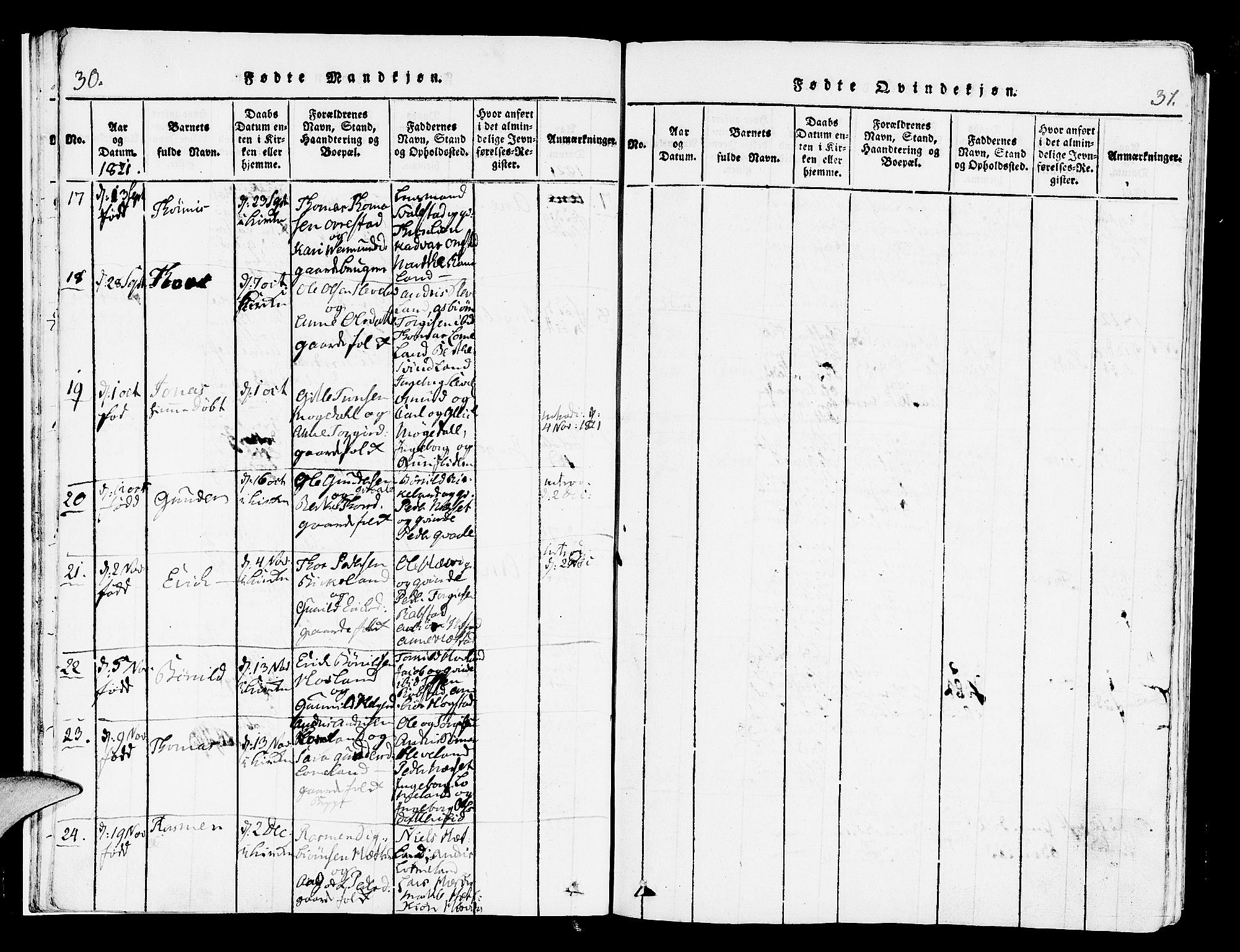 Helleland sokneprestkontor, AV/SAST-A-101810: Parish register (official) no. A 4, 1815-1834, p. 30-31