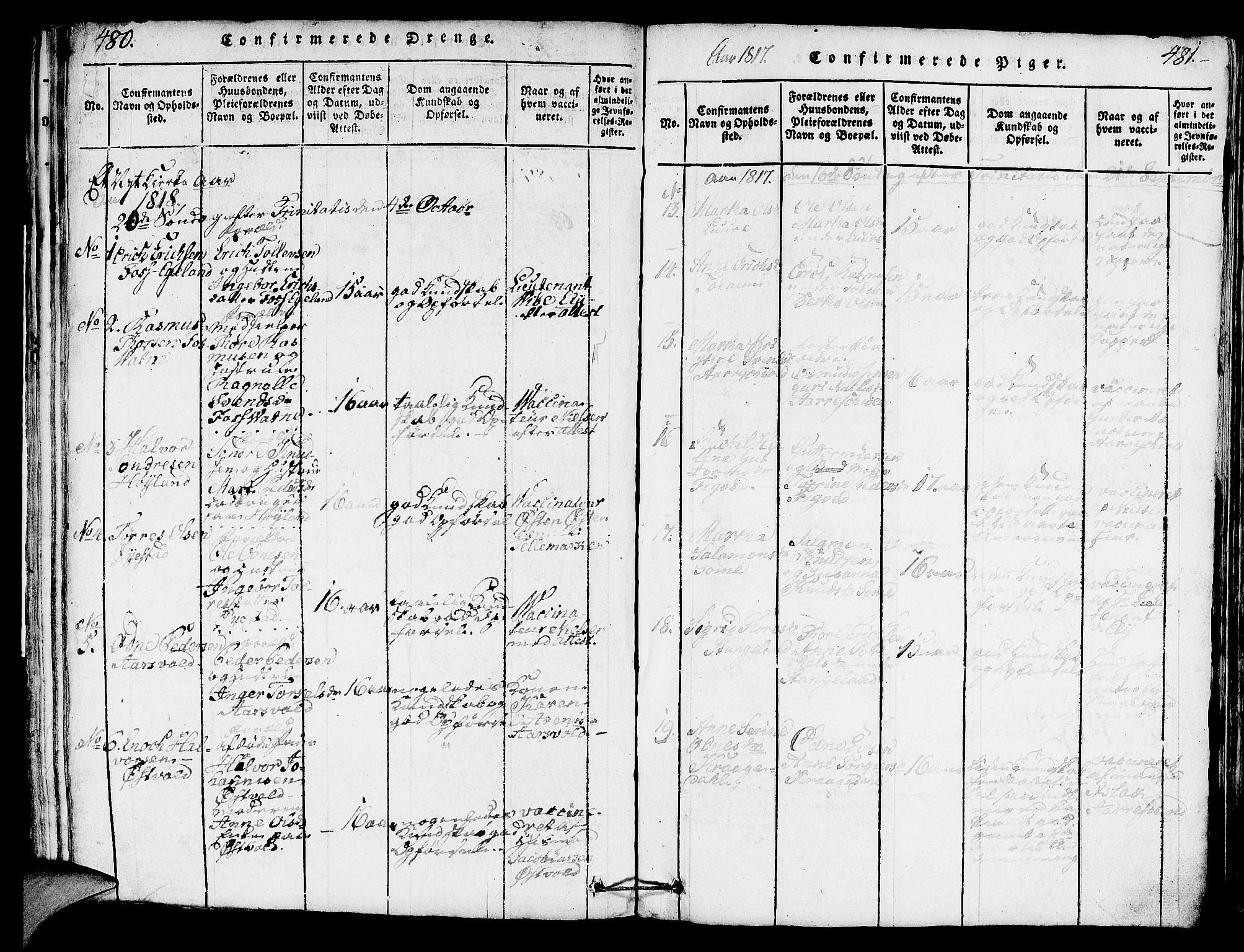 Høyland sokneprestkontor, SAST/A-101799/001/30BA/L0006: Parish register (official) no. A 6, 1815-1825, p. 480-481