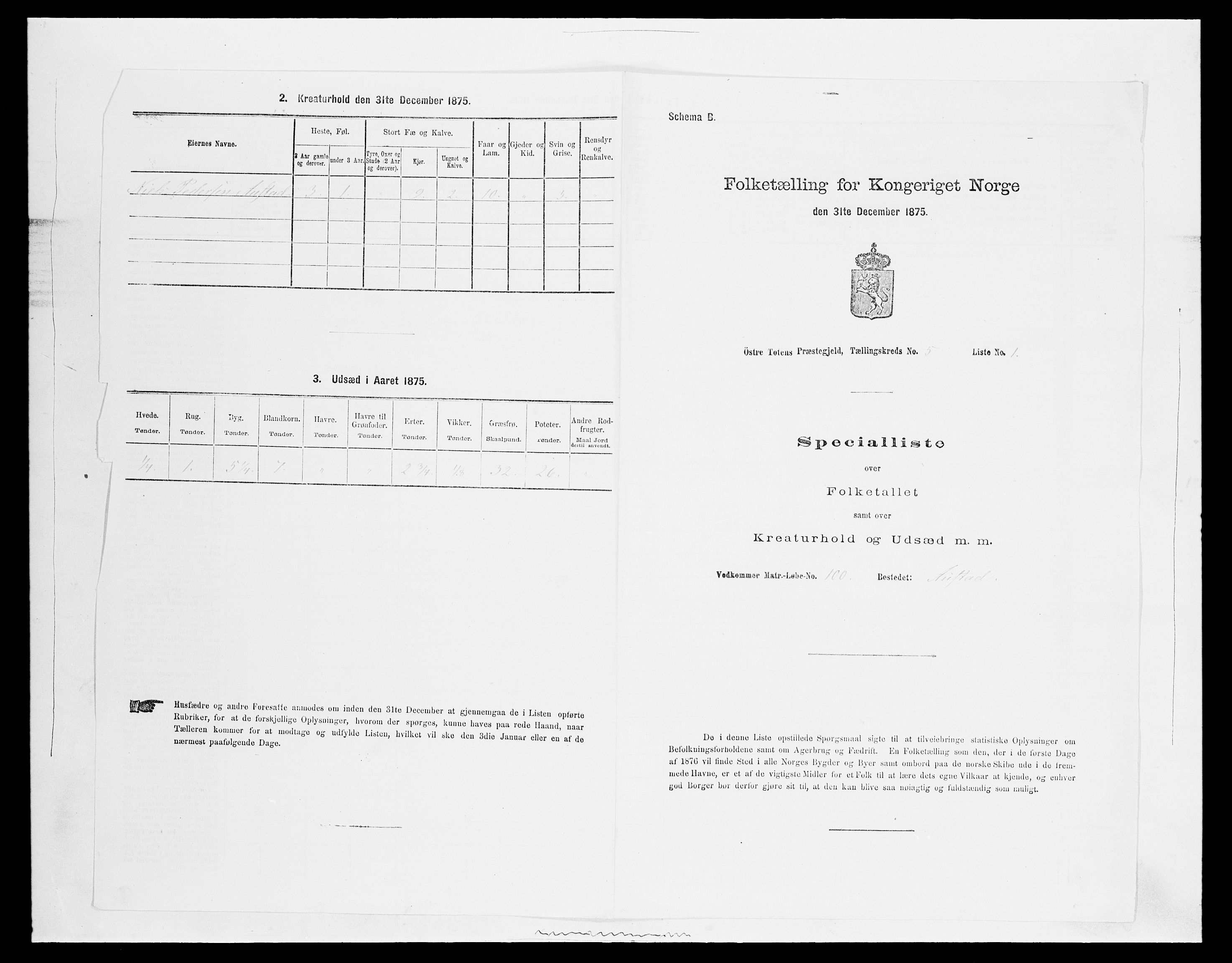 SAH, 1875 census for 0528P Østre Toten, 1875, p. 983