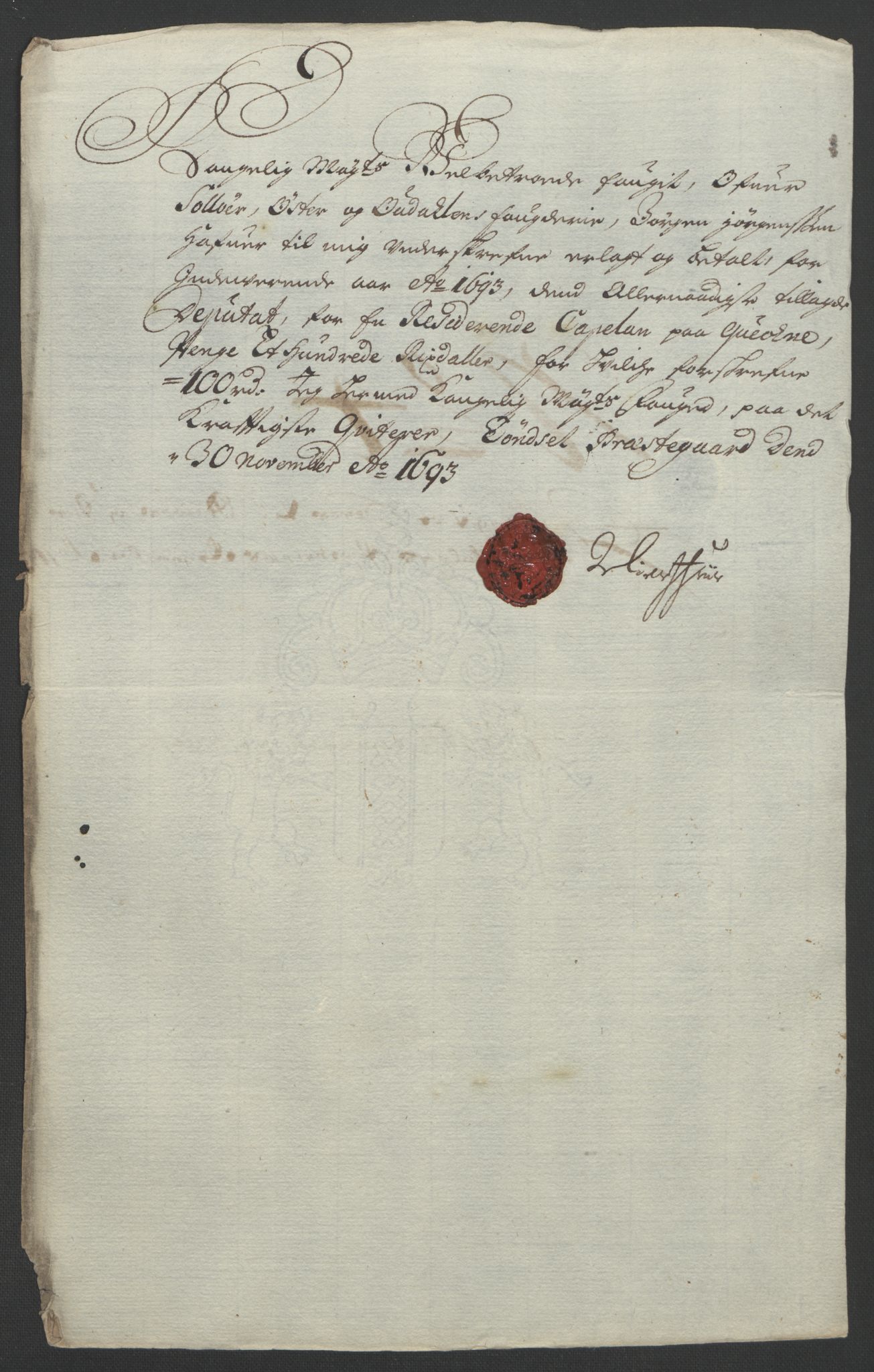 Rentekammeret inntil 1814, Reviderte regnskaper, Fogderegnskap, AV/RA-EA-4092/R13/L0831: Fogderegnskap Solør, Odal og Østerdal, 1693, p. 265