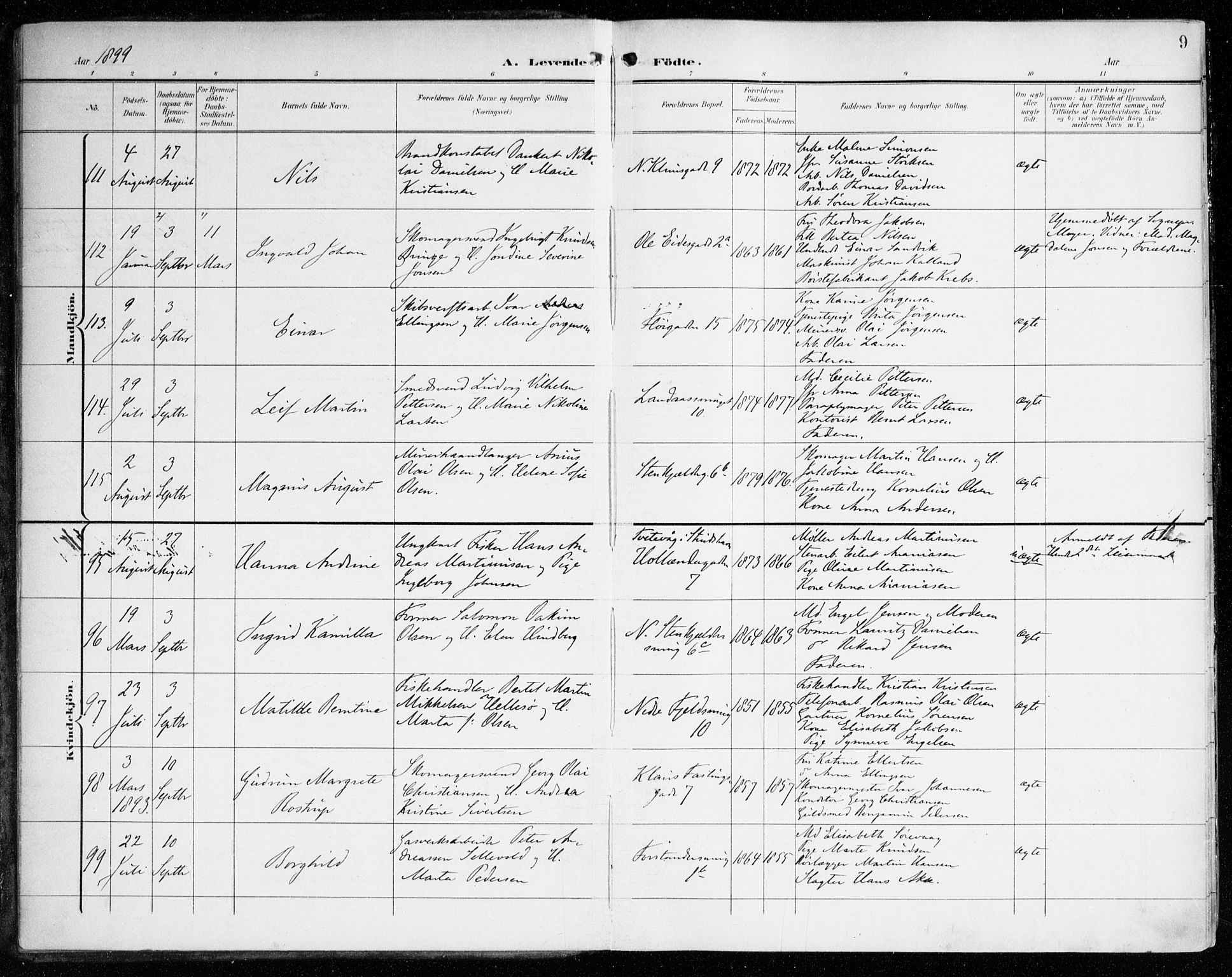Korskirken sokneprestembete, AV/SAB-A-76101/H/Haa/L0023: Parish register (official) no. B 9, 1899-1908, p. 9