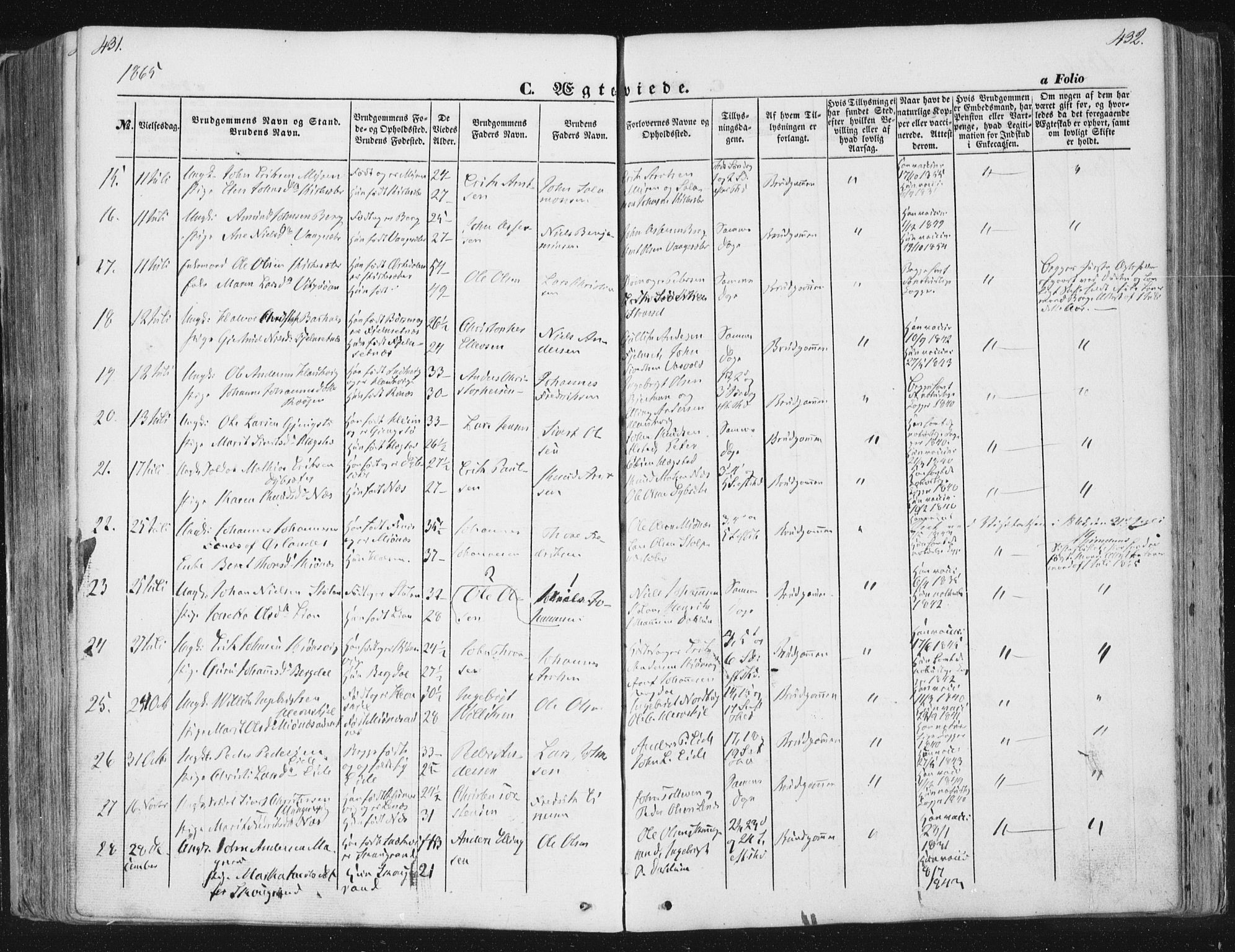 Ministerialprotokoller, klokkerbøker og fødselsregistre - Sør-Trøndelag, SAT/A-1456/630/L0494: Parish register (official) no. 630A07, 1852-1868, p. 431-432