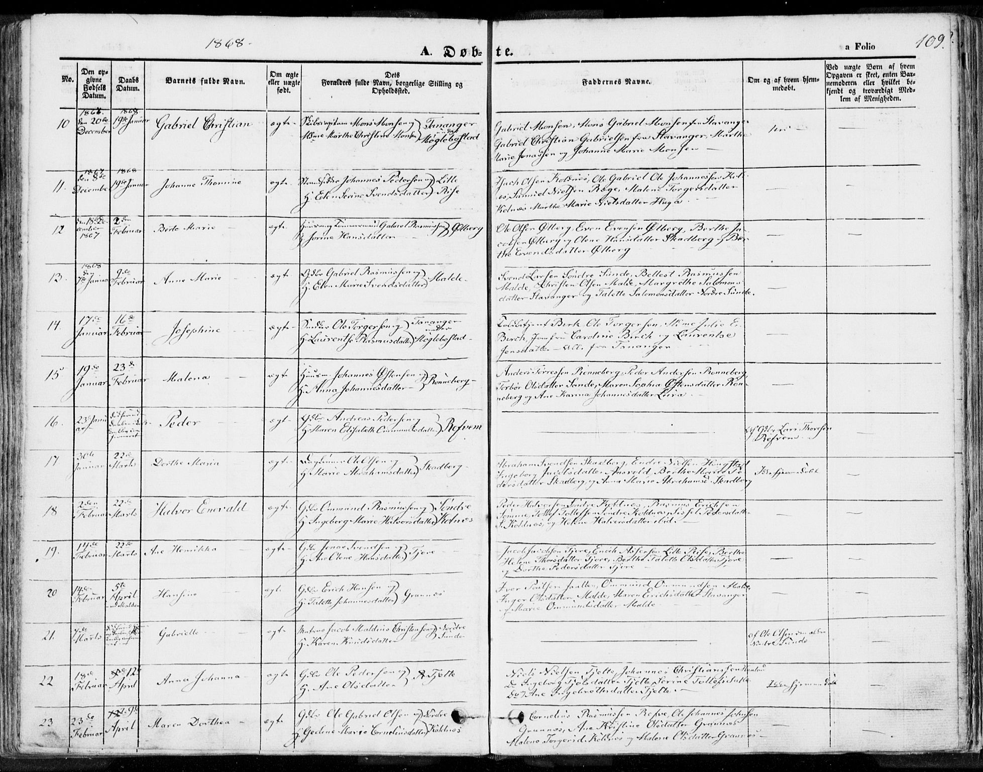 Håland sokneprestkontor, AV/SAST-A-101802/001/30BA/L0007: Parish register (official) no. A 7.1, 1854-1870, p. 109