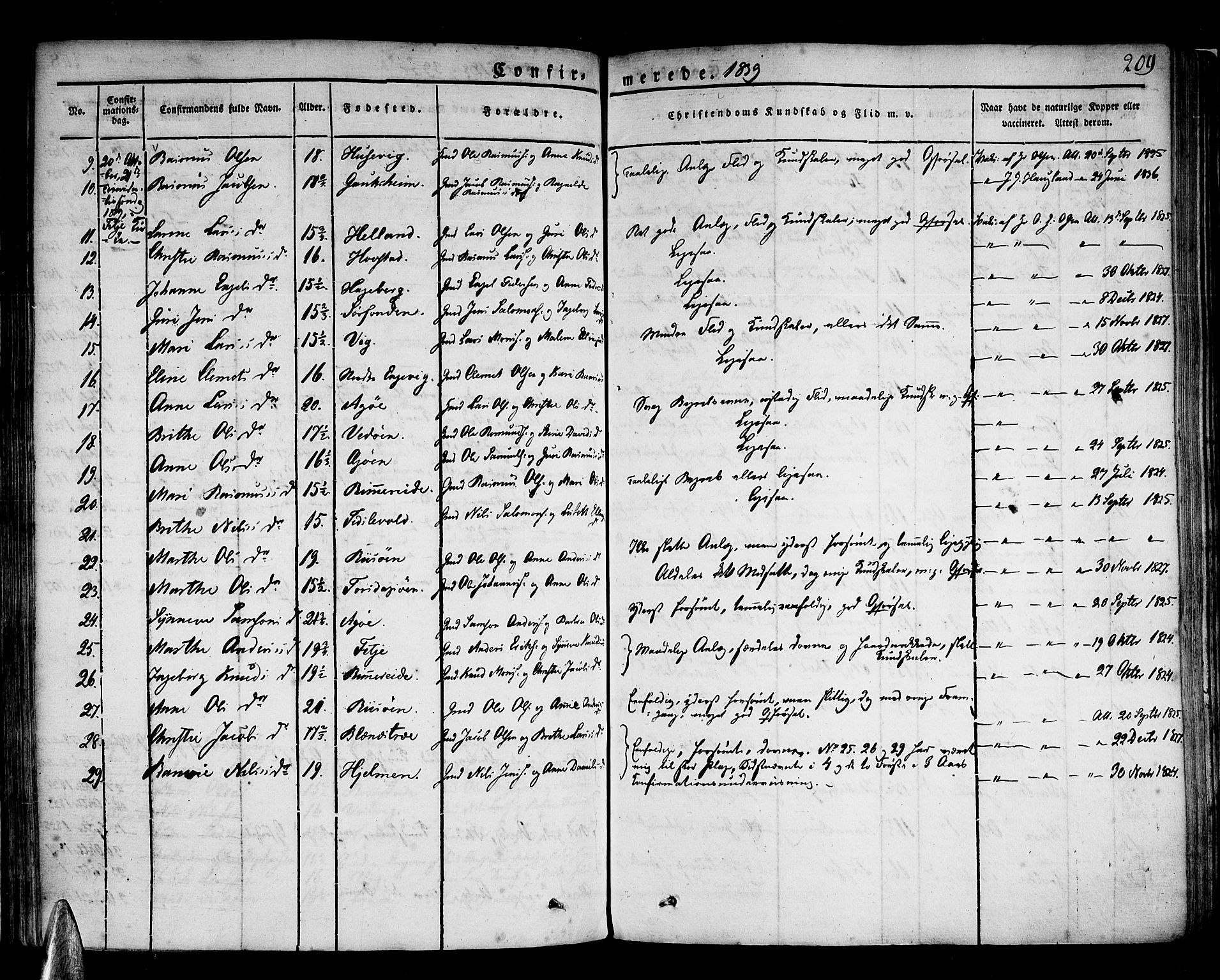 Stord sokneprestembete, AV/SAB-A-78201/H/Haa: Parish register (official) no. A 6, 1826-1840, p. 209