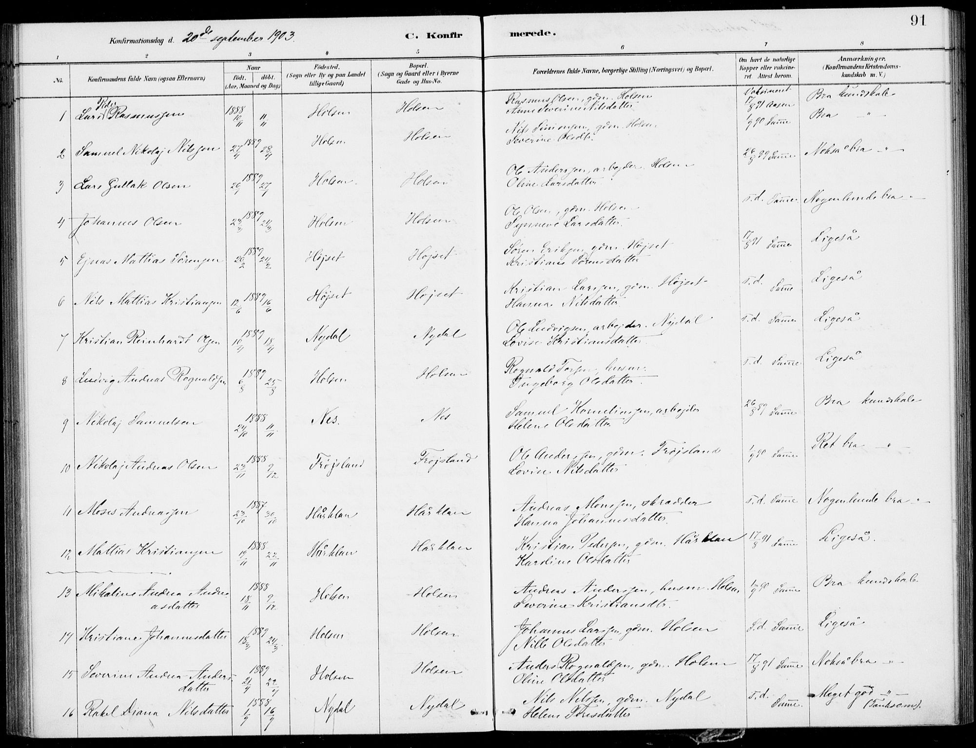 Førde sokneprestembete, SAB/A-79901/H/Haa/Haac/L0001: Parish register (official) no. C  1, 1881-1920, p. 91