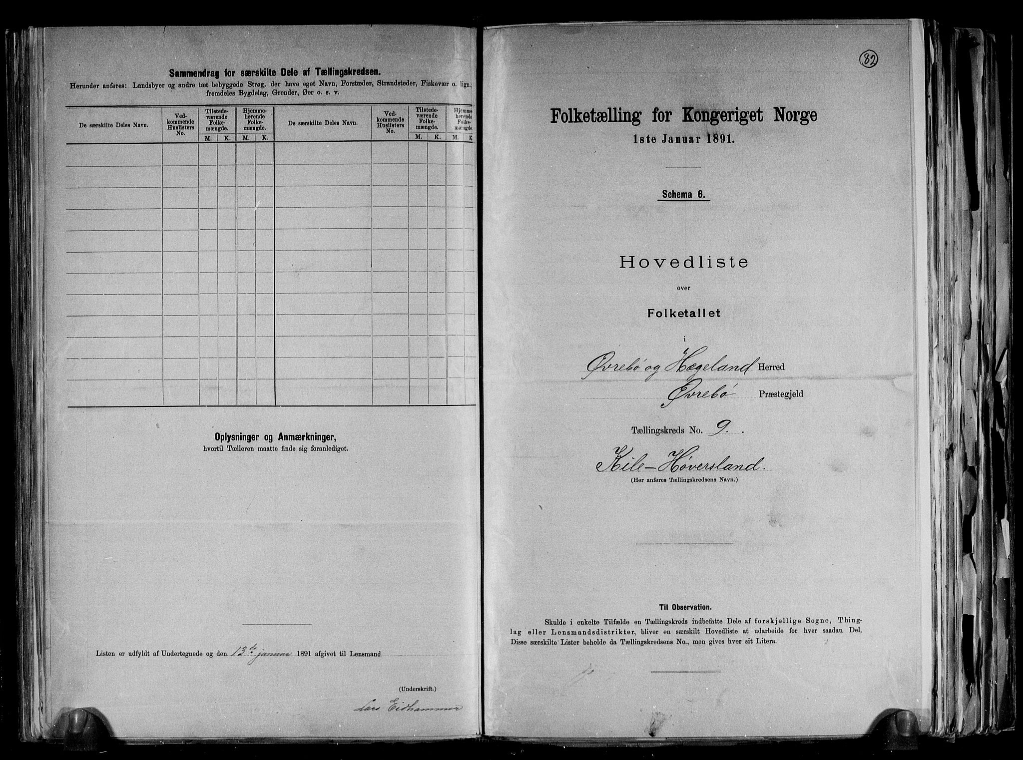 RA, 1891 census for 1016 Øvrebø og Hægeland, 1891, p. 22