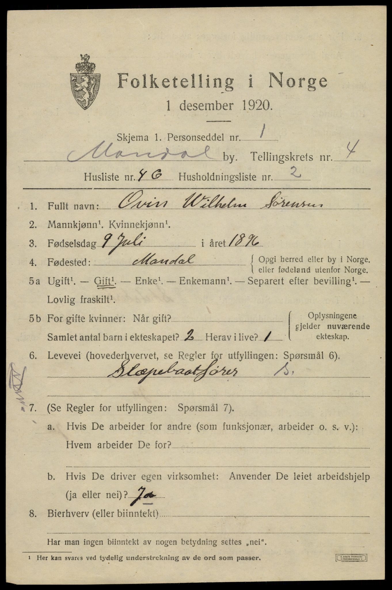 SAK, 1920 census for Mandal, 1920, p. 8185