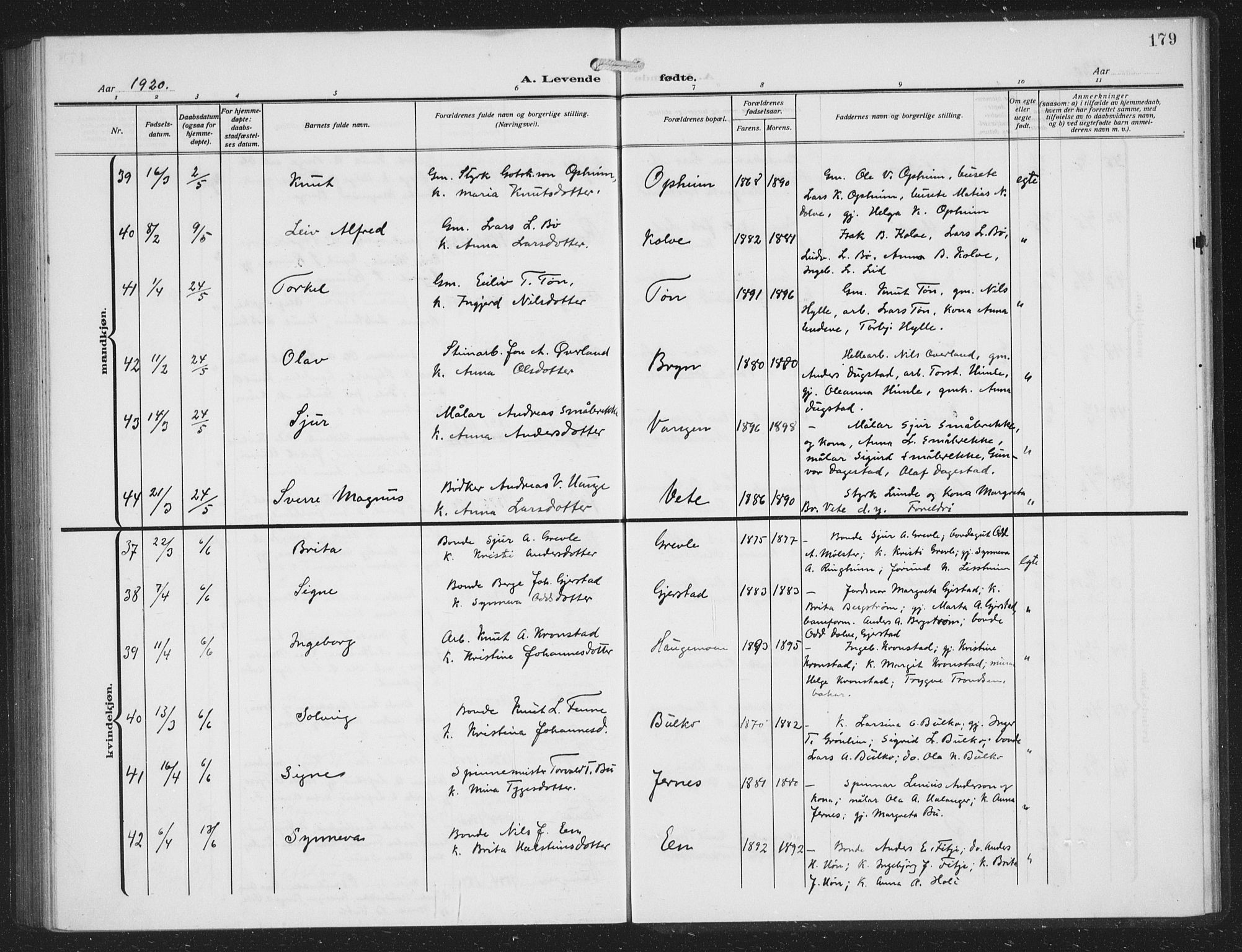 Voss sokneprestembete, AV/SAB-A-79001/H/Hab: Parish register (copy) no. C 3, 1909-1920, p. 179