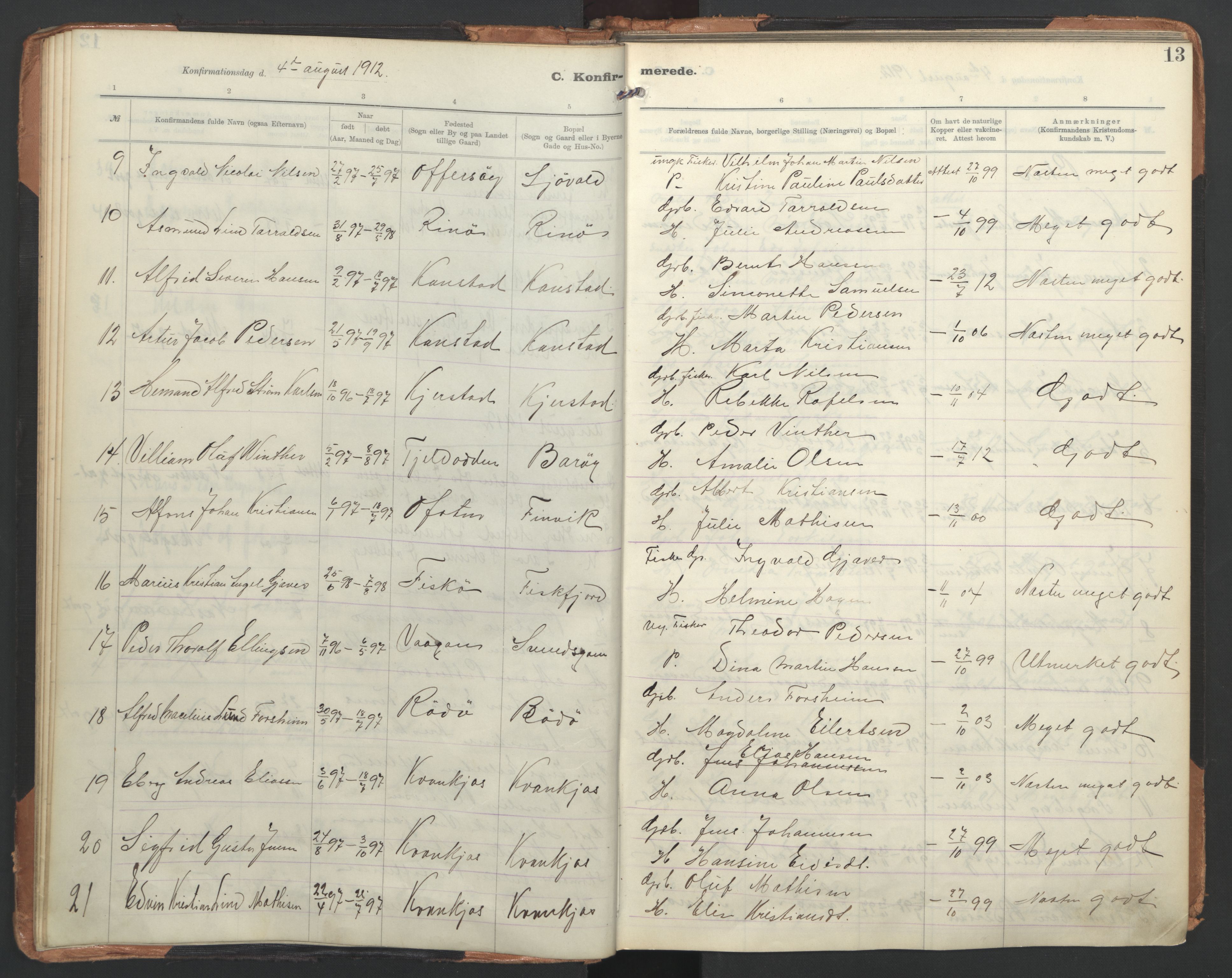 Ministerialprotokoller, klokkerbøker og fødselsregistre - Nordland, AV/SAT-A-1459/872/L1042: Parish register (official) no. 872A17, 1910-1937, p. 13