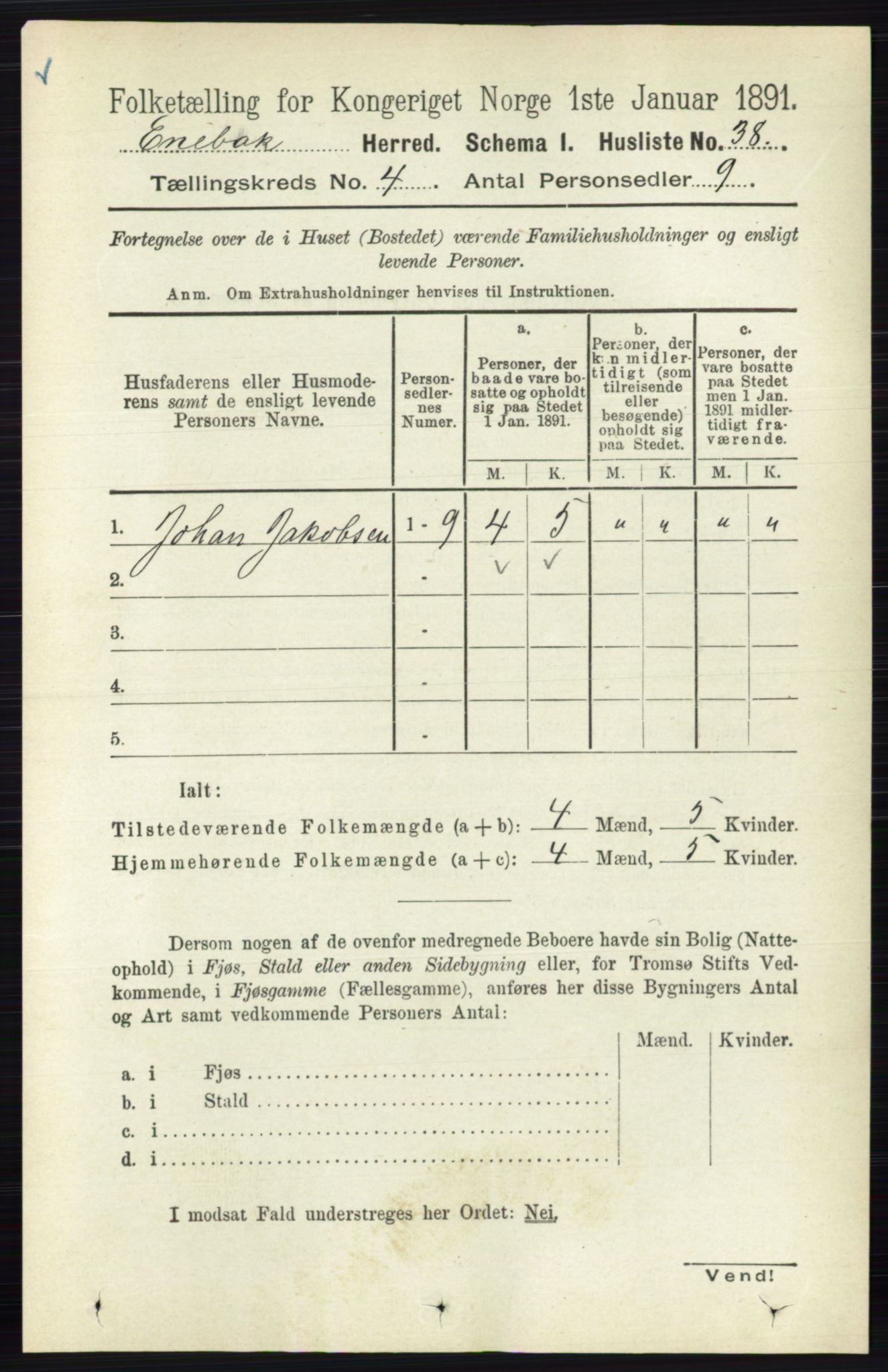 RA, 1891 census for 0229 Enebakk, 1891, p. 1448