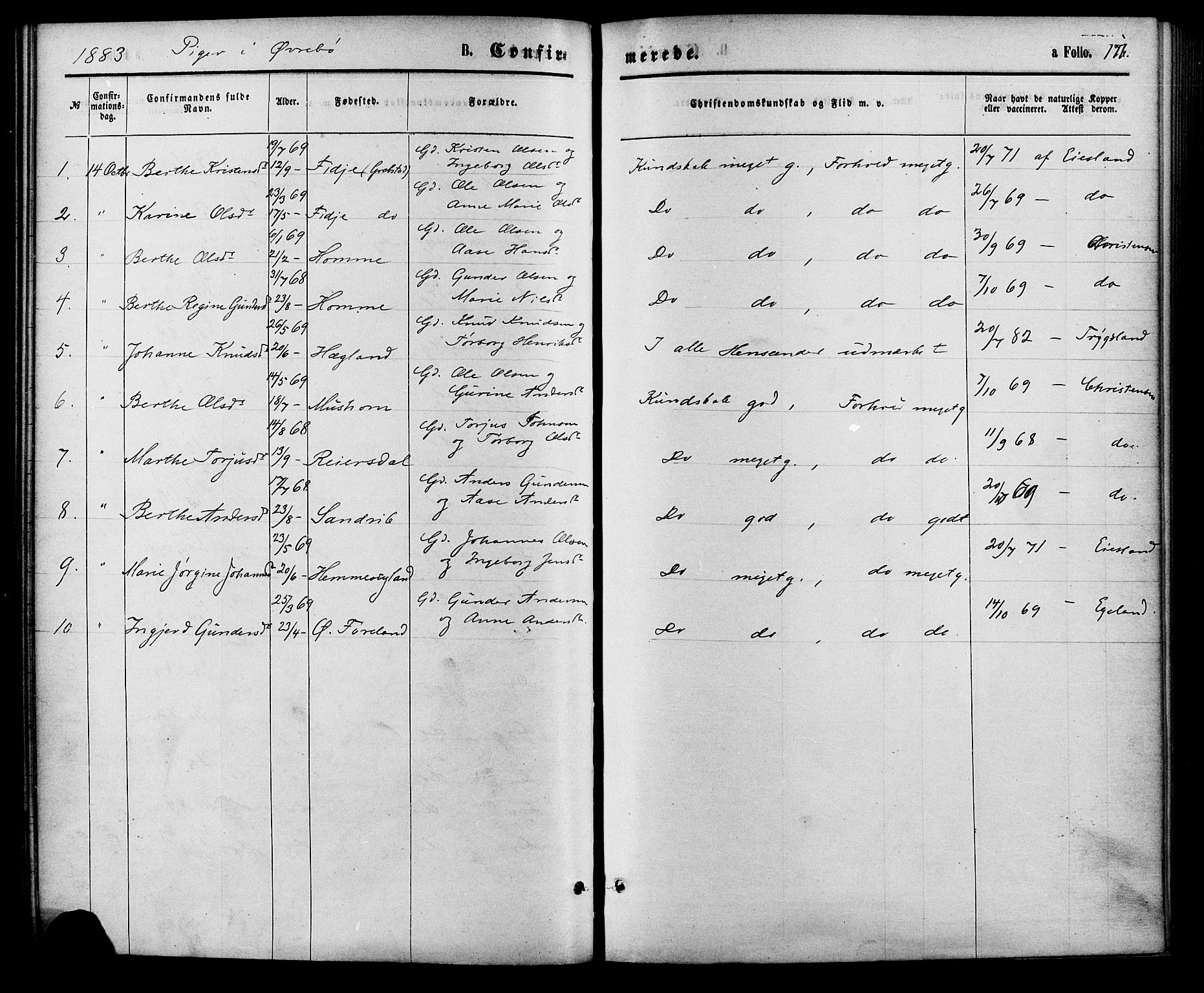 Vennesla sokneprestkontor, AV/SAK-1111-0045/Fa/Fac/L0008: Parish register (official) no. A 8, 1874-1883, p. 176