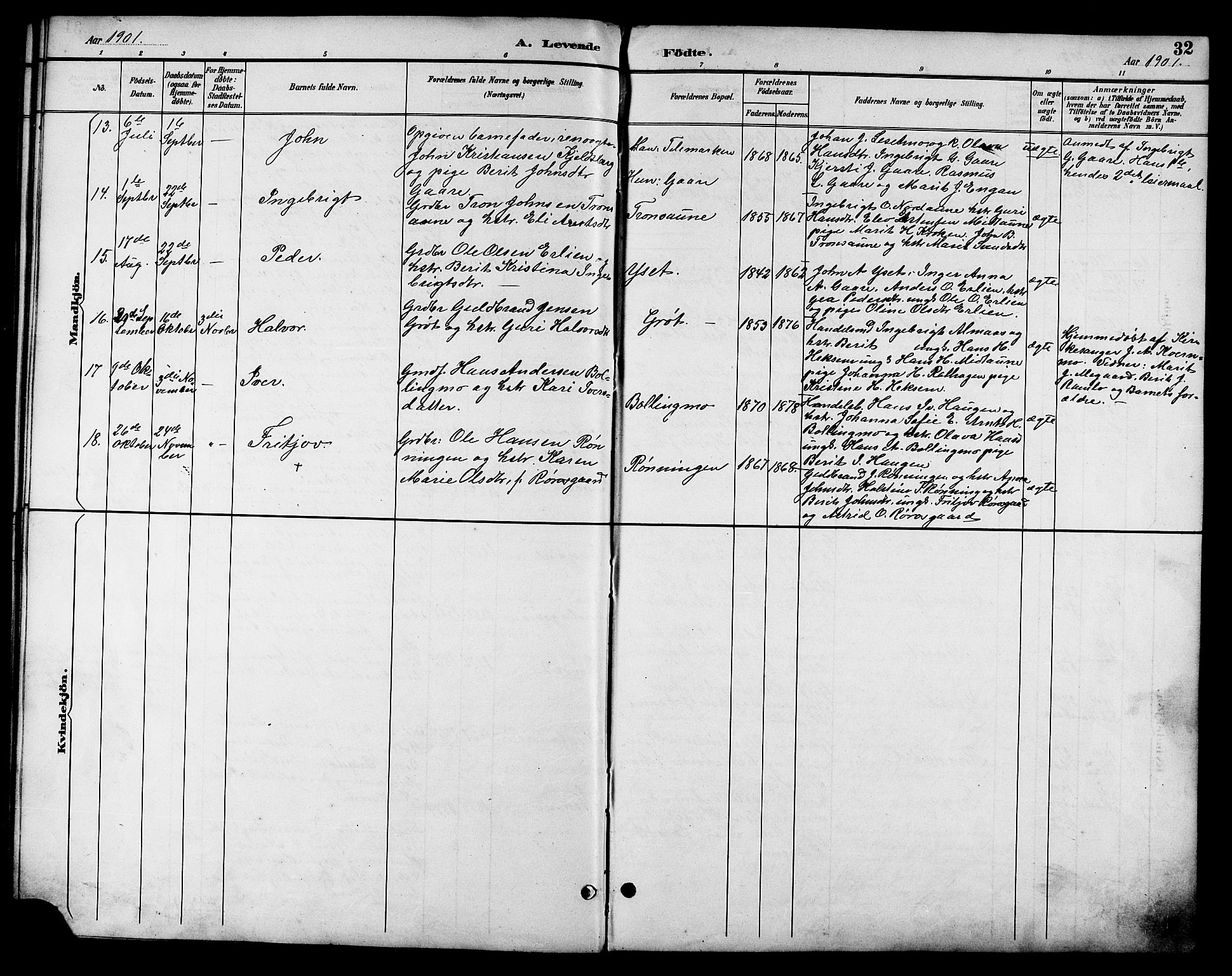 Ministerialprotokoller, klokkerbøker og fødselsregistre - Sør-Trøndelag, AV/SAT-A-1456/685/L0978: Parish register (copy) no. 685C03, 1891-1907, p. 32