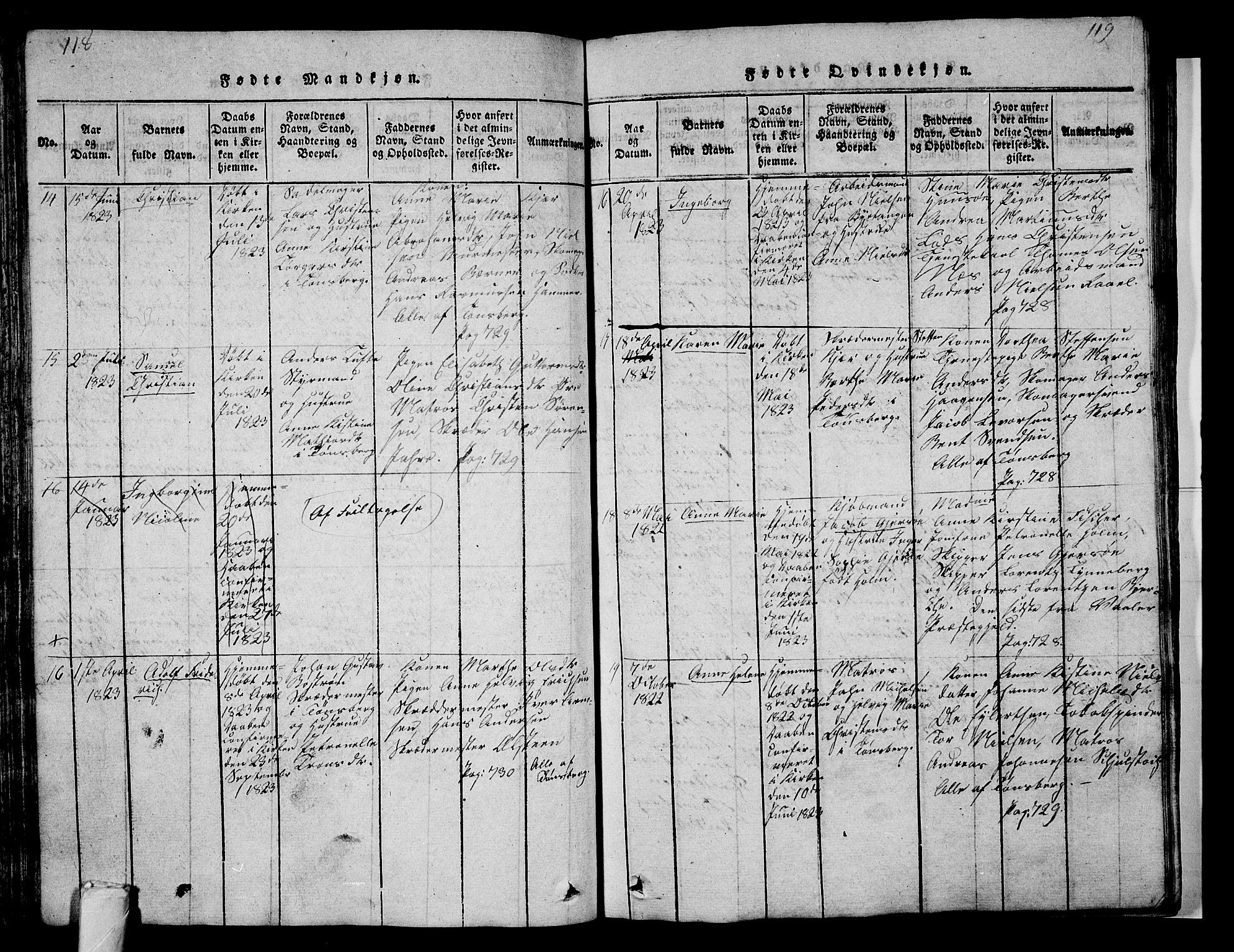 Tønsberg kirkebøker, SAKO/A-330/G/Ga/L0001: Parish register (copy) no. 1, 1813-1826, p. 118-119