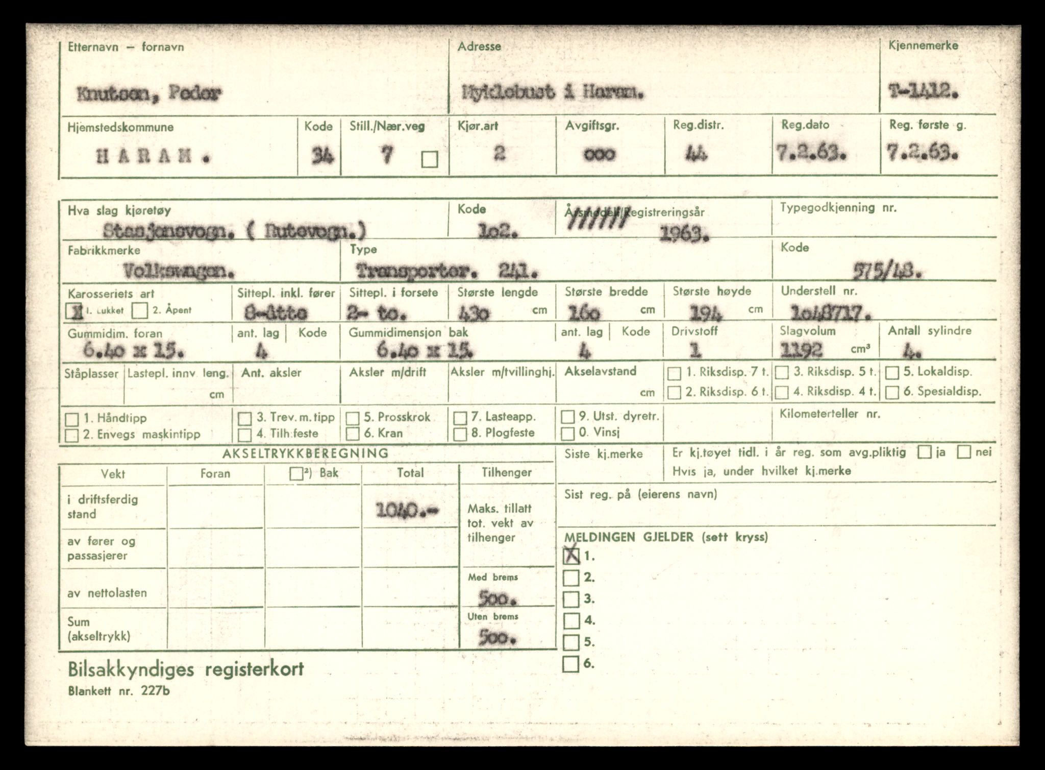 Møre og Romsdal vegkontor - Ålesund trafikkstasjon, AV/SAT-A-4099/F/Fe/L0012: Registreringskort for kjøretøy T 1290 - T 1450, 1927-1998, p. 2726