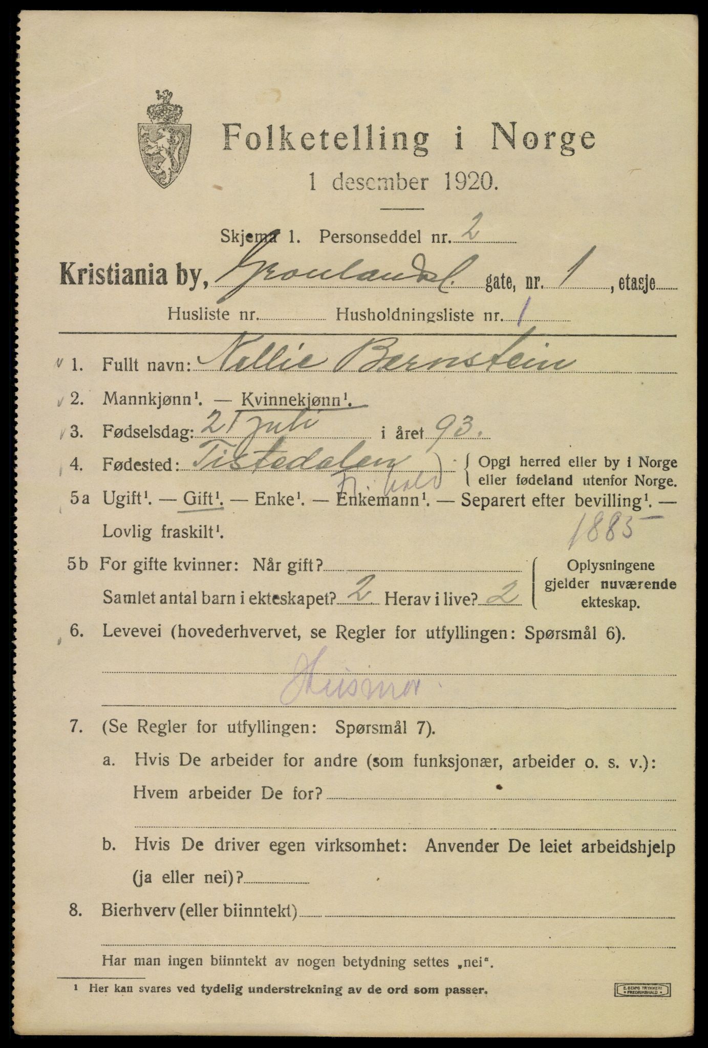 SAO, 1920 census for Kristiania, 1920, p. 255749