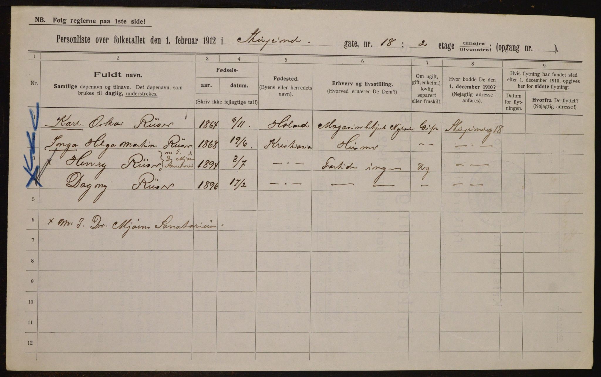 OBA, Municipal Census 1912 for Kristiania, 1912, p. 104623