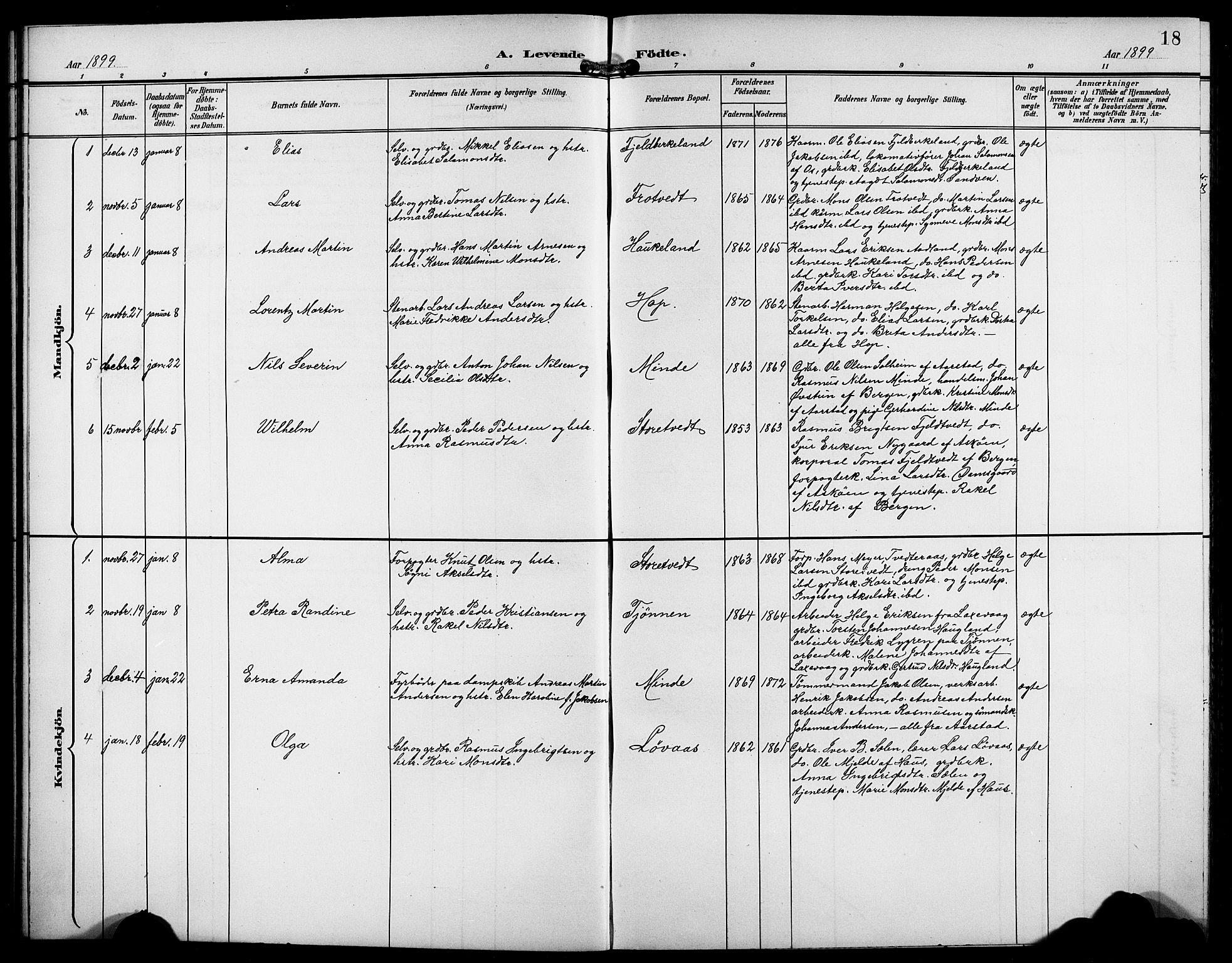 Birkeland Sokneprestembete, SAB/A-74601/H/Hab: Parish register (copy) no. A 5, 1897-1905, p. 18