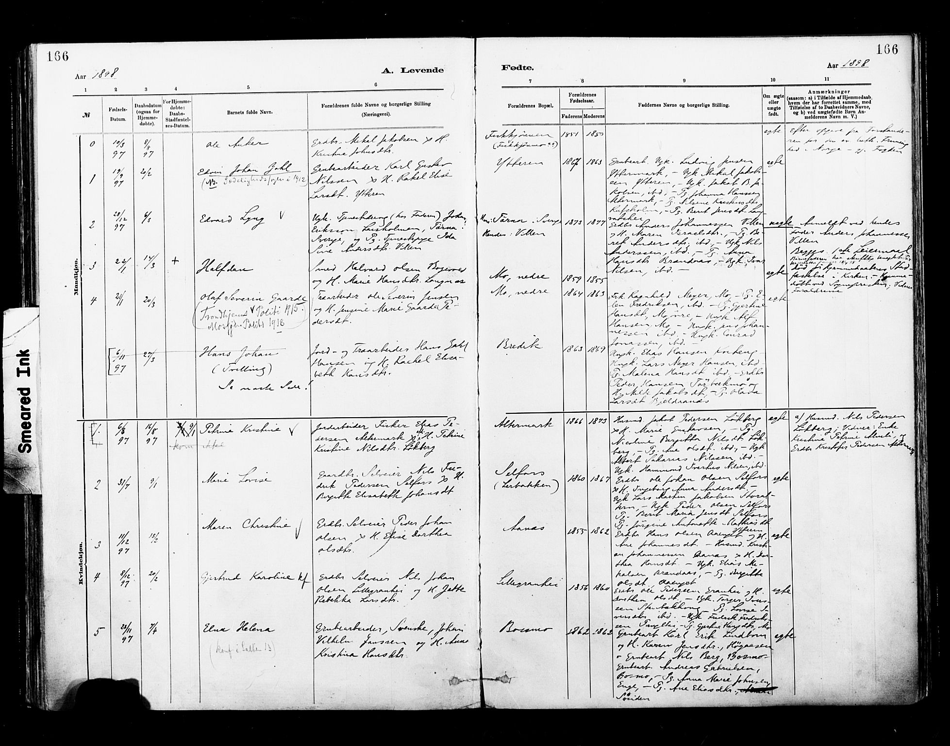 Ministerialprotokoller, klokkerbøker og fødselsregistre - Nordland, SAT/A-1459/827/L0400: Parish register (official) no. 827A12, 1883-1903, p. 166